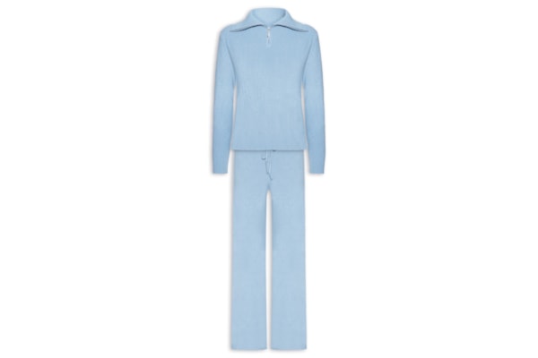 Conjunto Feminino Em Tricot Gola Polo – Azul