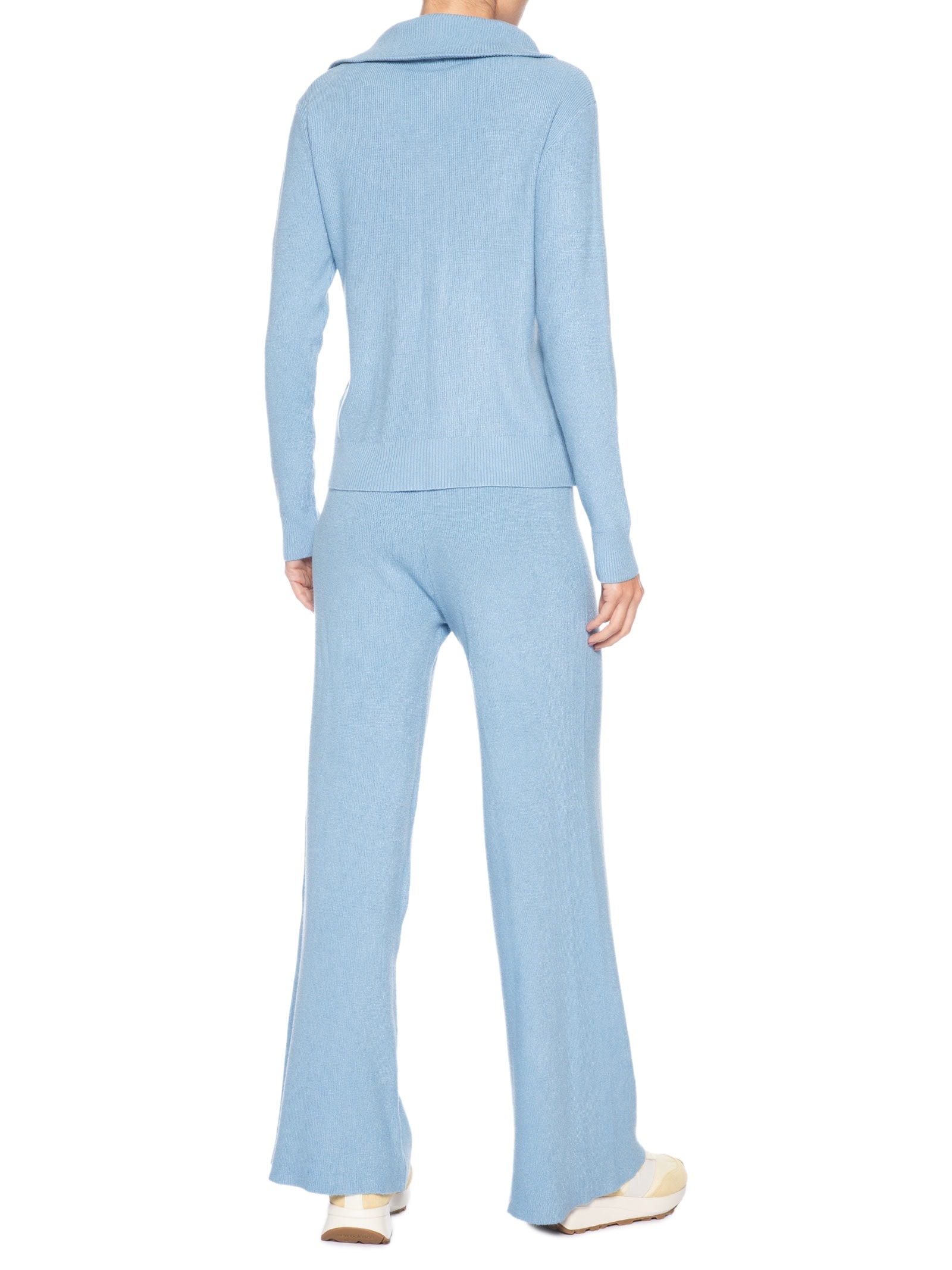 Conjunto Feminino Em Tricot Gola Polo – Azul Basiq
