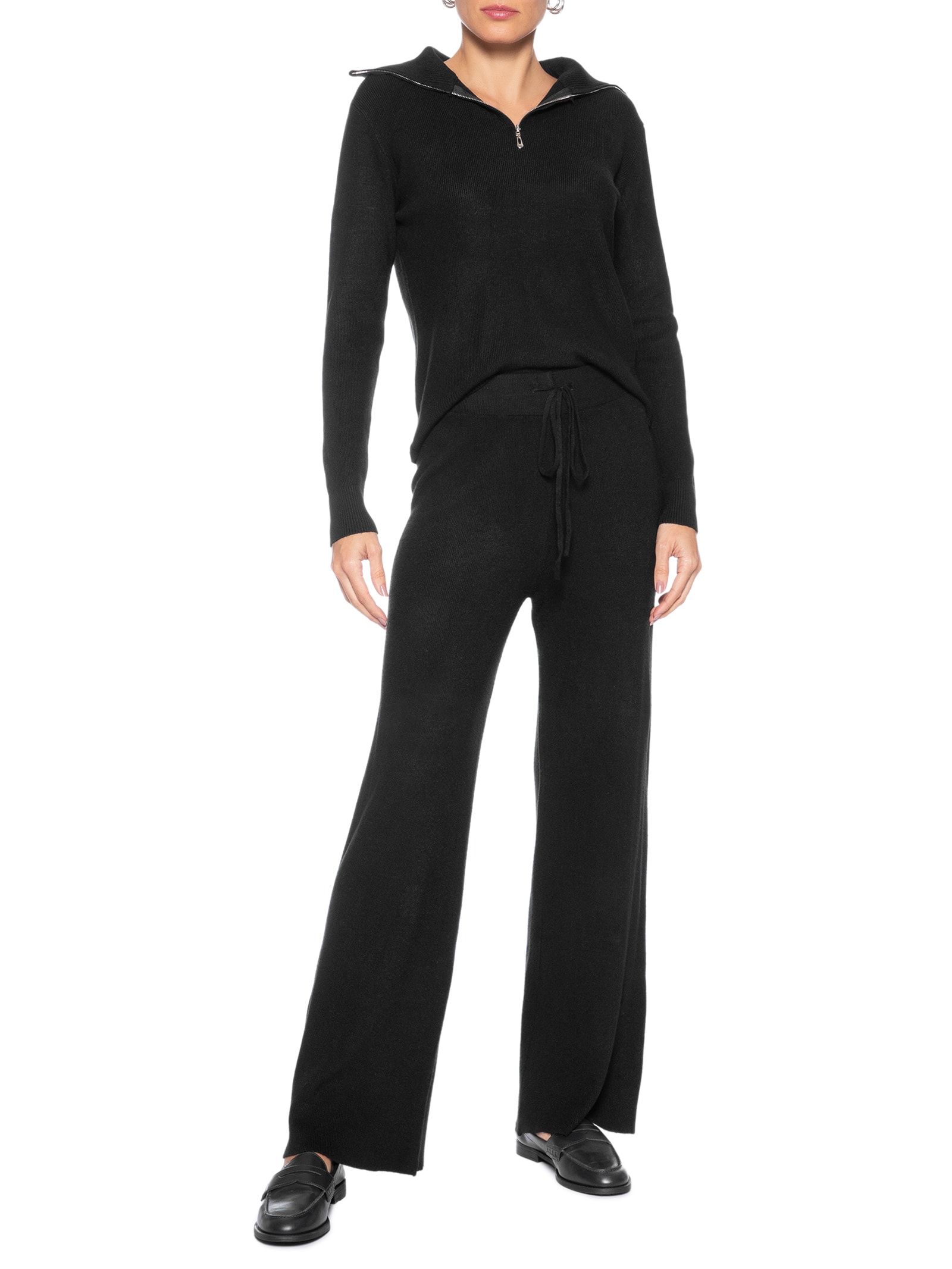 Conjunto Feminino Em Tricot Gola Polo – Preto Basiq