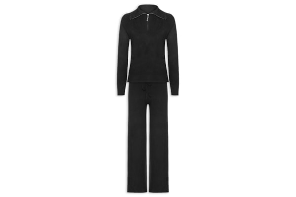 Conjunto Feminino Em Tricot Gola Polo – Preto