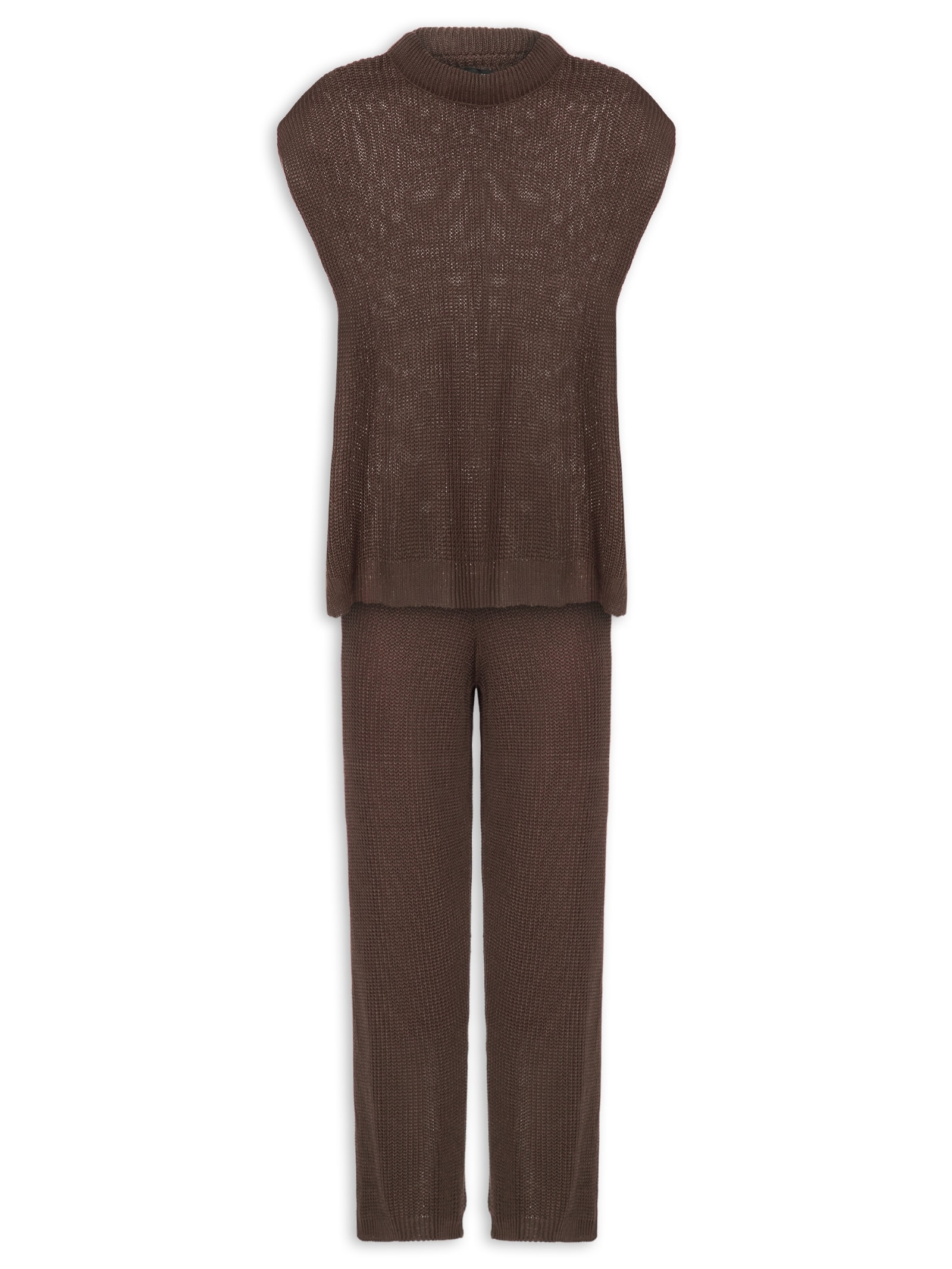 Conjunto Feminino Em Tricot Marrom Market 33