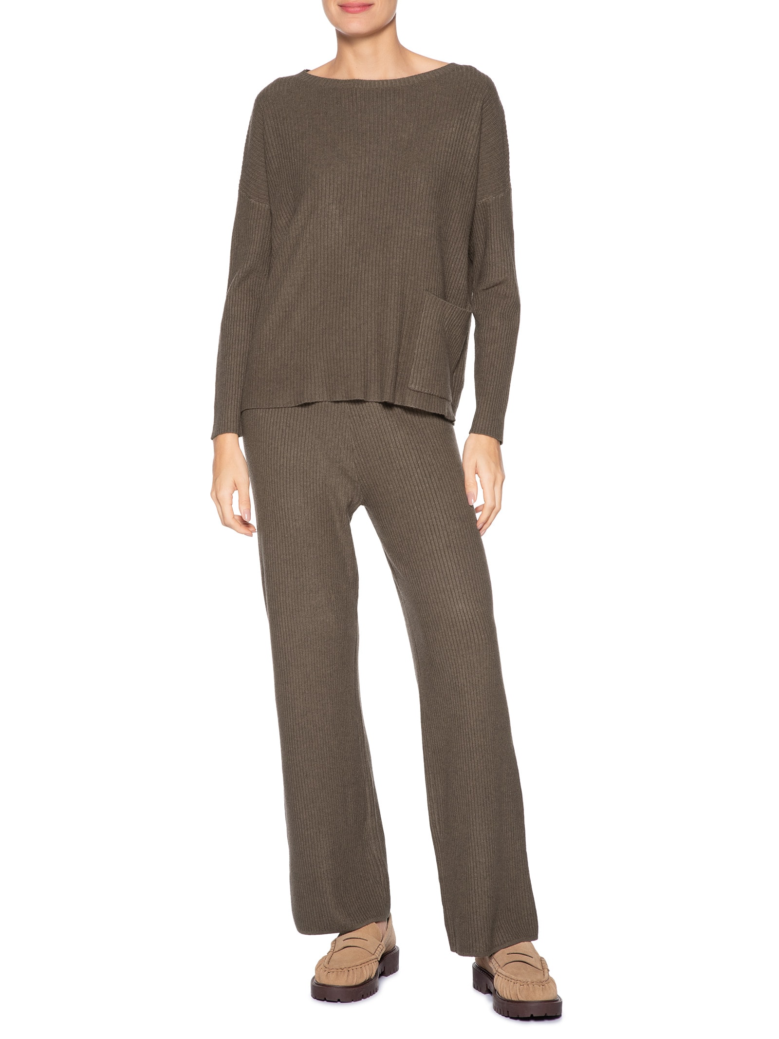 Conjunto Feminino Em Tricot Marrom Basiq