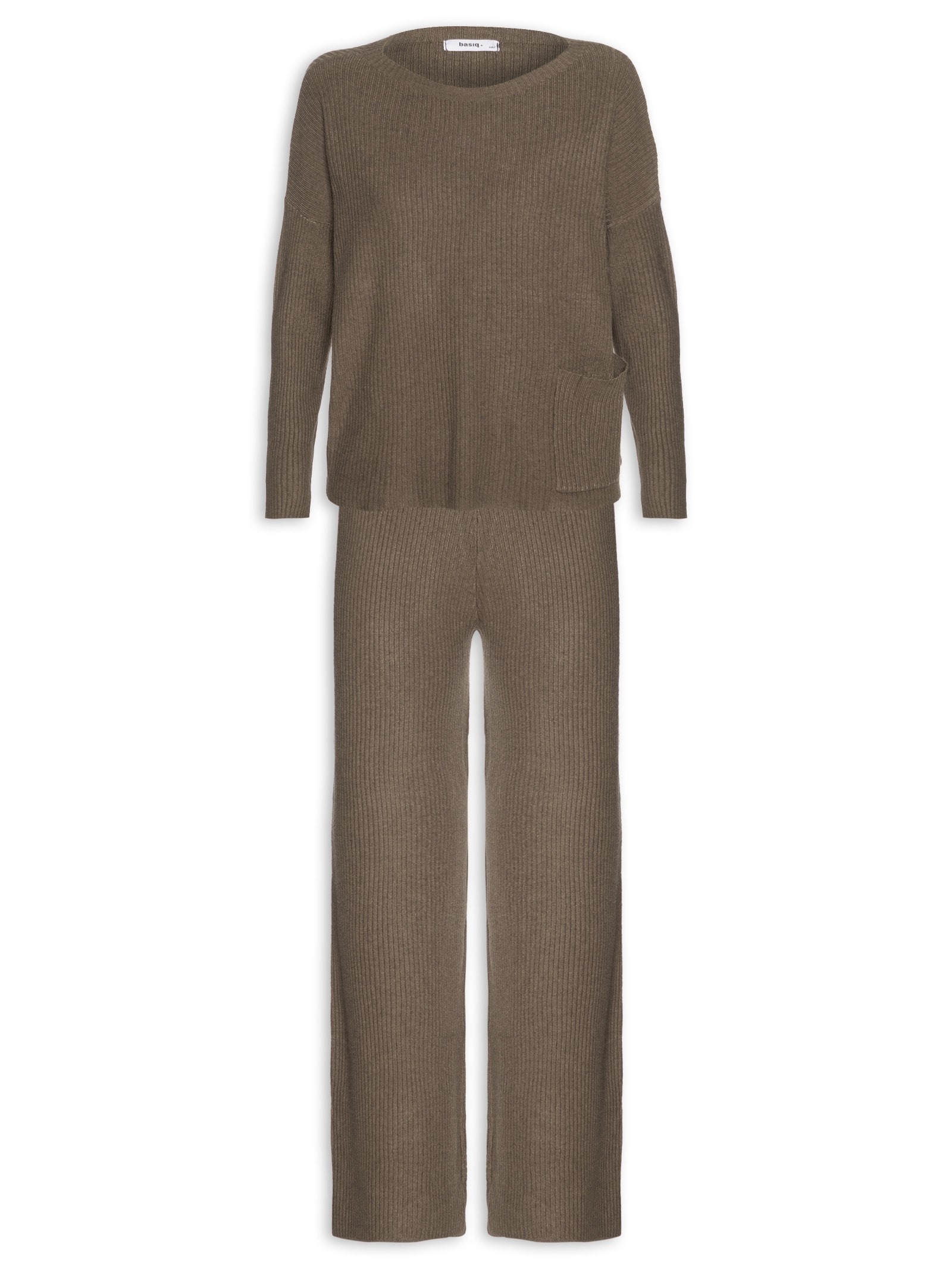 Conjunto Feminino Em Tricot Marrom Basiq
