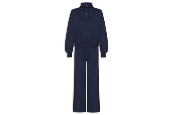 Conjunto Feminino Em Tricot Meio Zíper - Azul