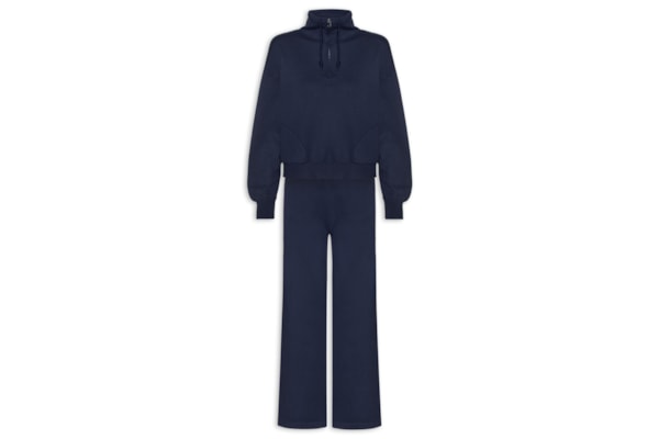 Conjunto Feminino Em Tricot Meio Zíper - Azul