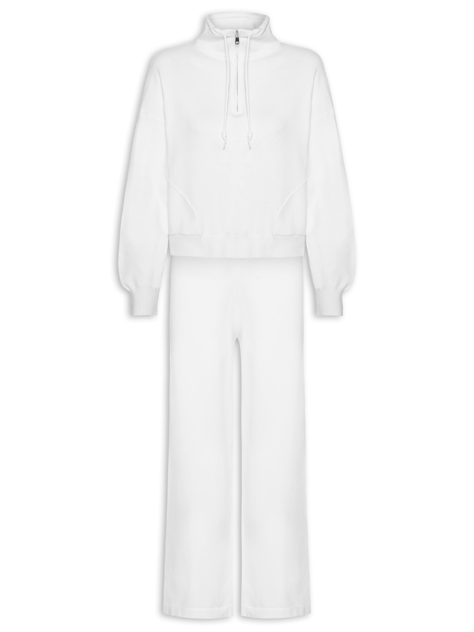Conjunto Feminino Em Tricot Meio Zíper Branco Basiq
