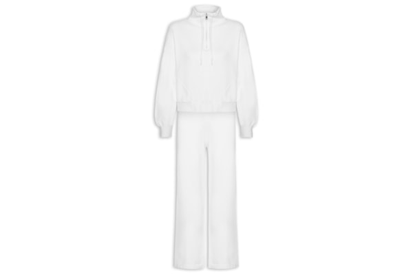 Conjunto Feminino Em Tricot Meio Zíper - Branco