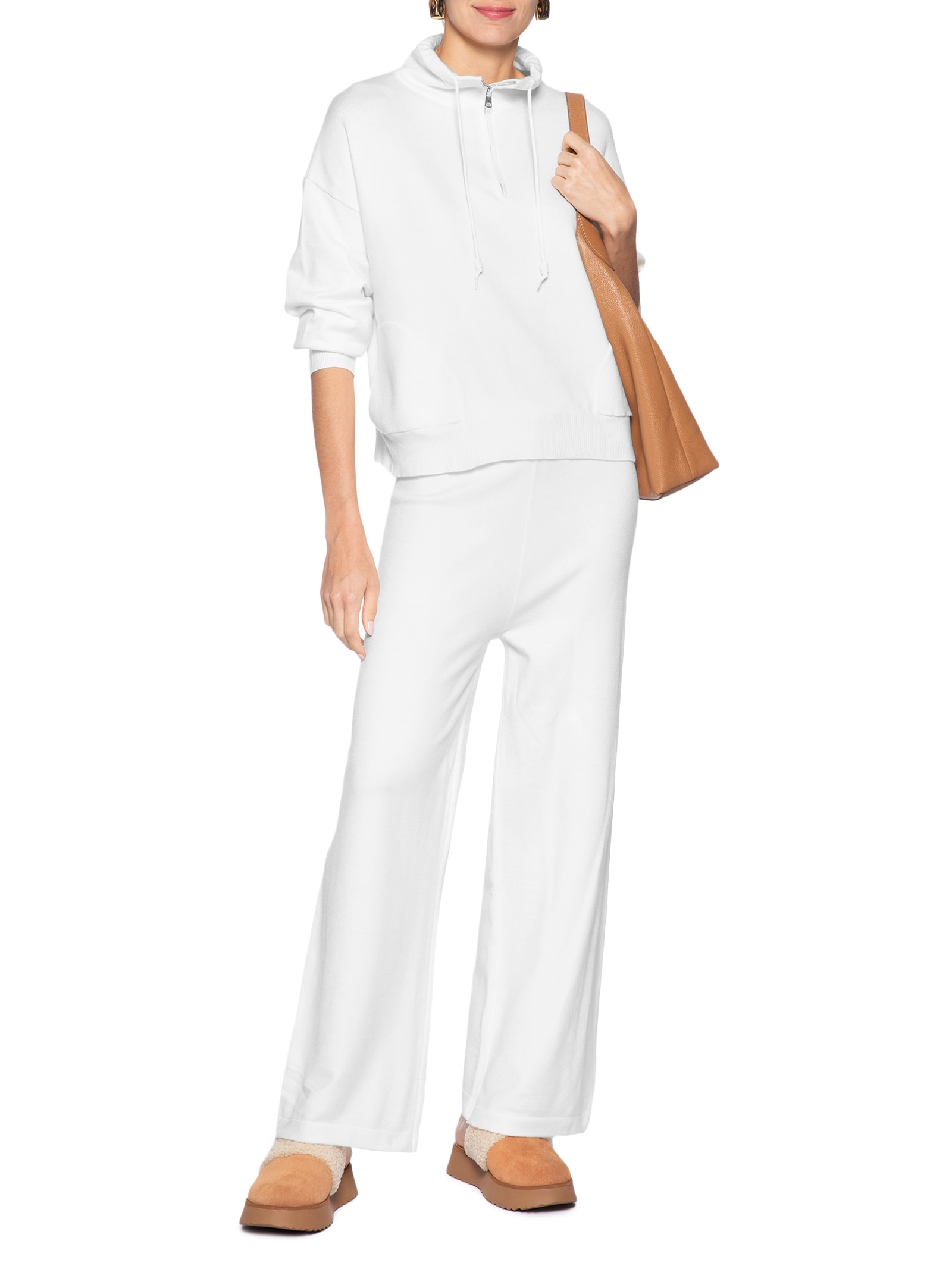 Conjunto Feminino Em Tricot Meio Zíper Branco Basiq
