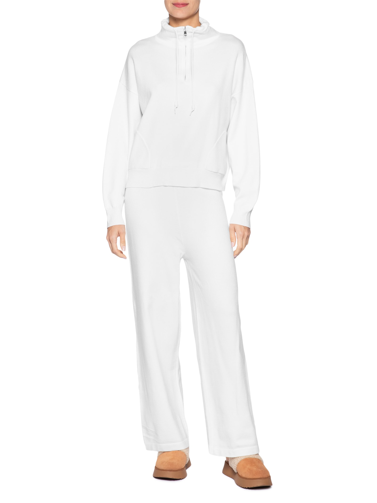 Conjunto Feminino Em Tricot Meio Zíper Branco Basiq