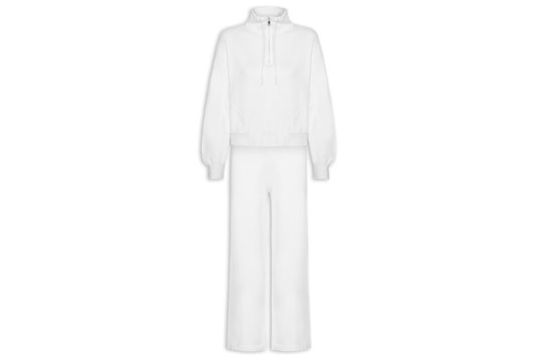Conjunto Feminino Em Tricot Meio Zíper - Branco