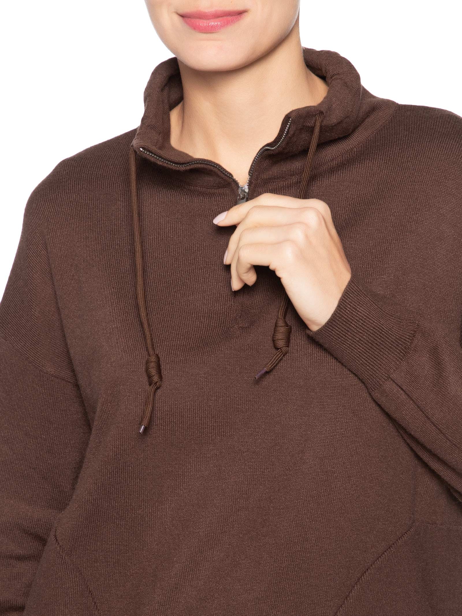 Conjunto Feminino Em Tricot Meio Zíper Marrom Basiq