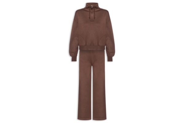 Conjunto Feminino Em Tricot Meio Zíper - Marrom