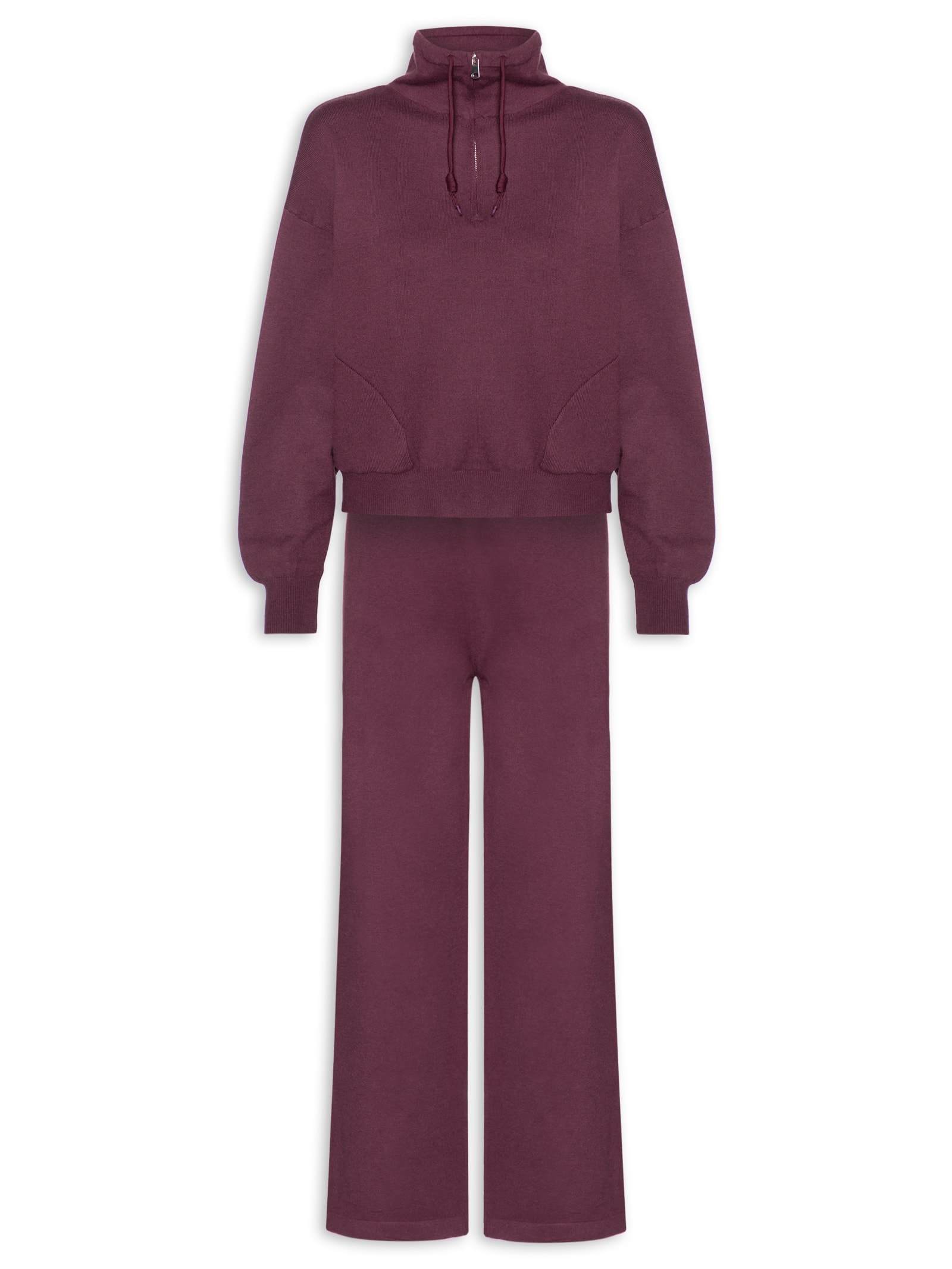 Conjunto Feminino Em Tricot Meio Zíper Vermelho Basiq