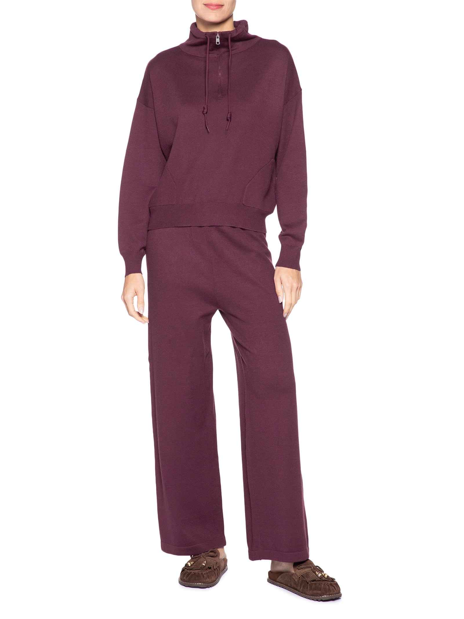 Conjunto Feminino Em Tricot Meio Zíper Vermelho Basiq