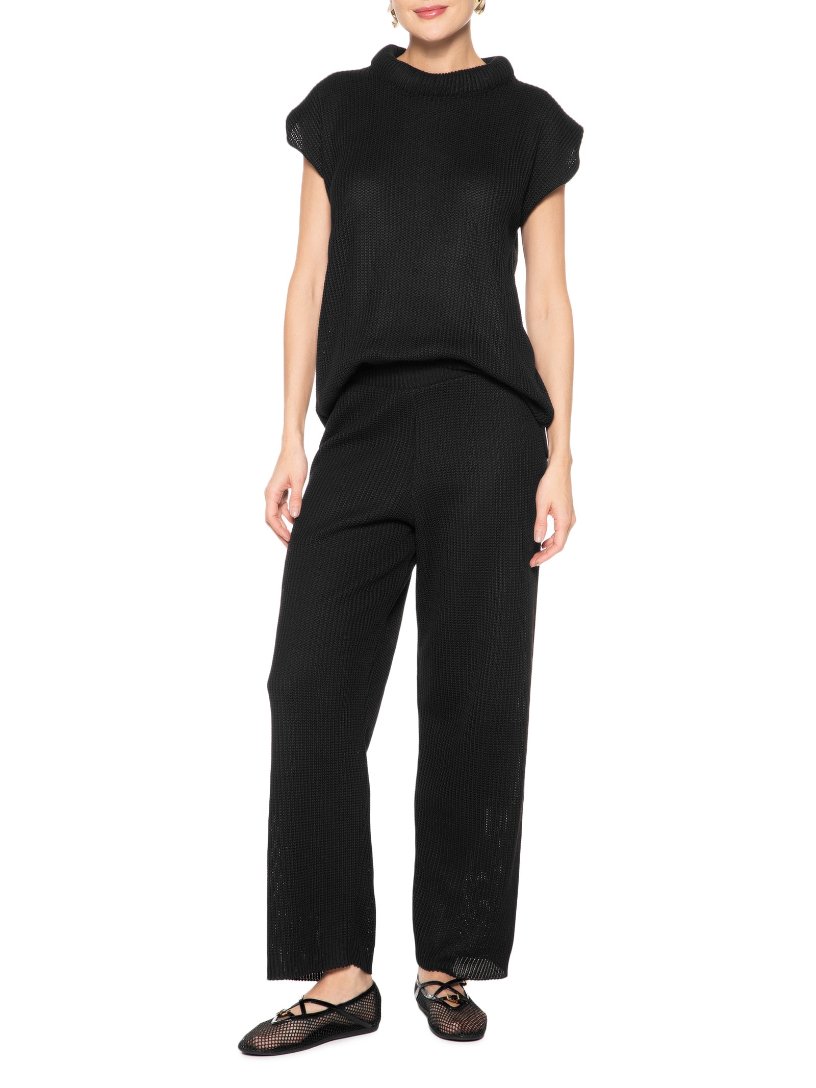 Conjunto Feminino Em Tricot Preto Market 33