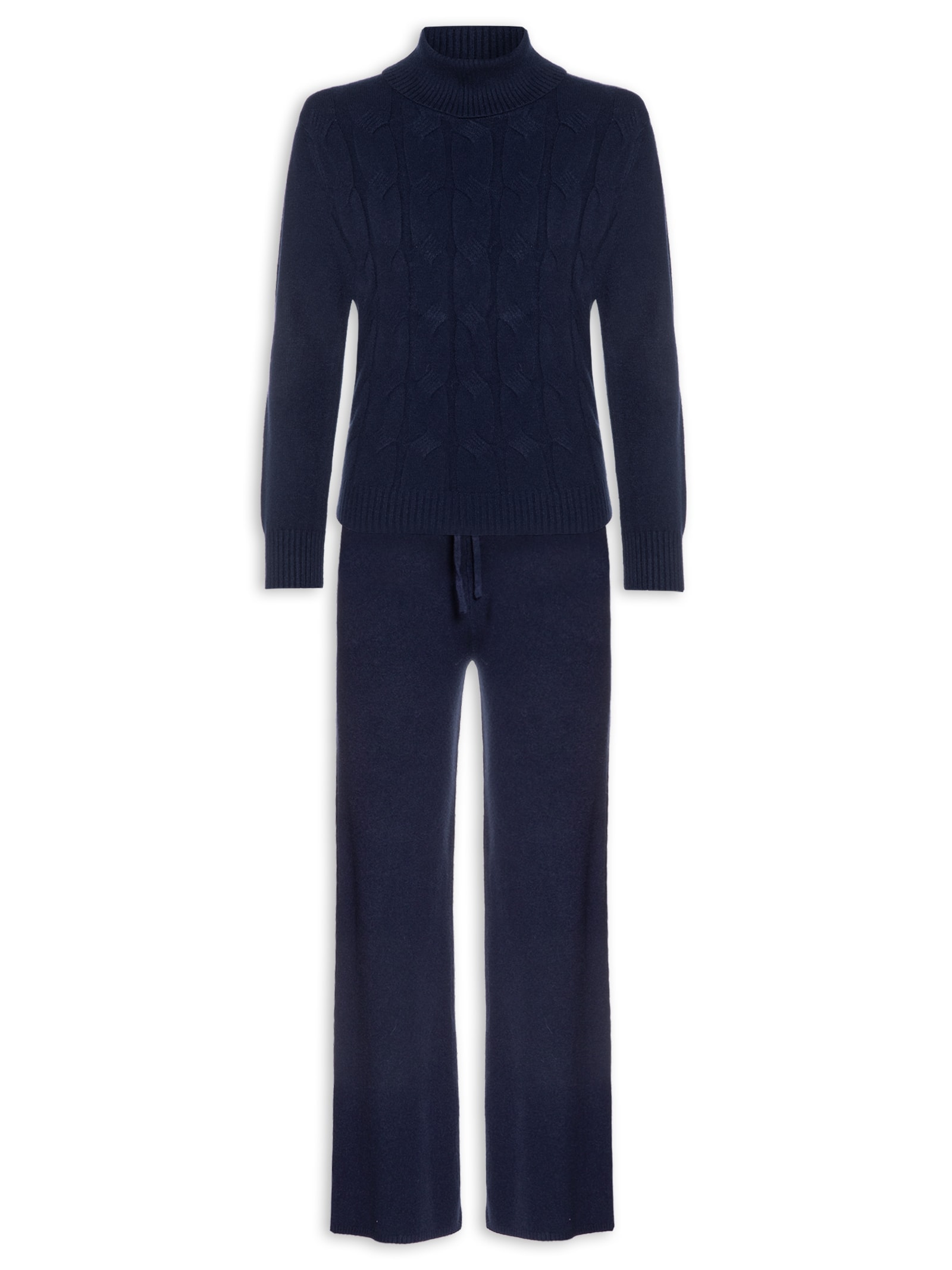 Conjunto Feminino Em Tricot Texturizado Azul Basiq