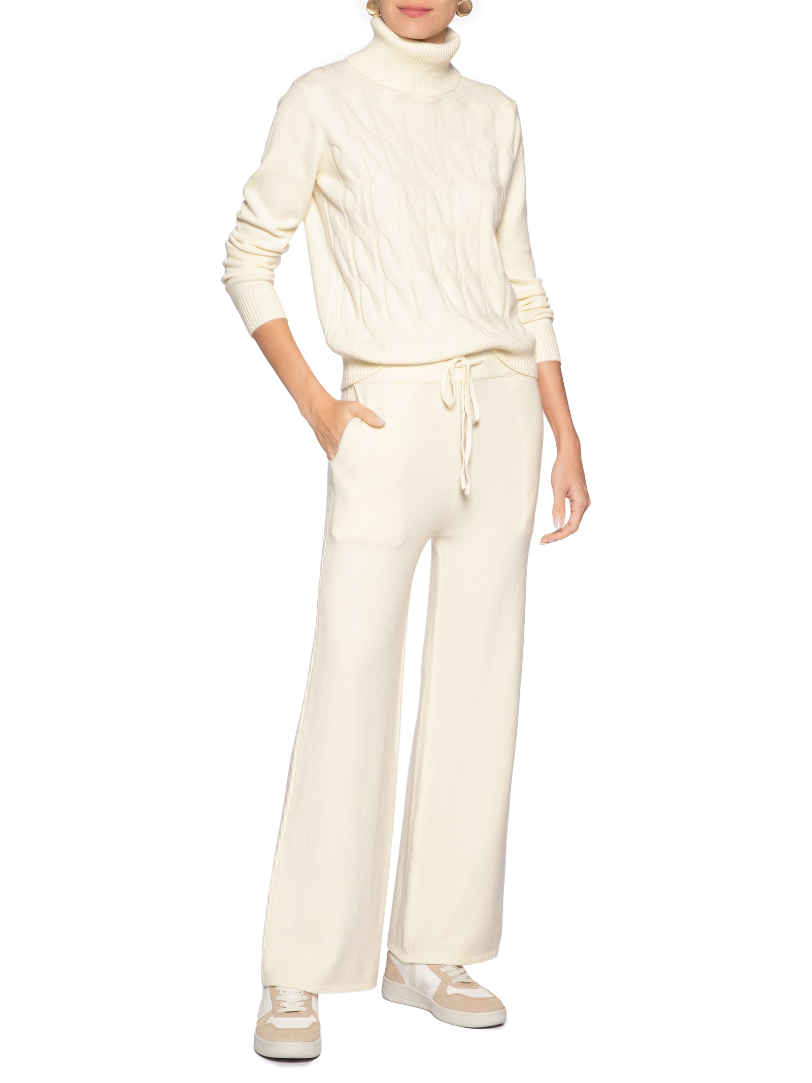 Conjunto Feminino Em Tricot Texturizado Off White Basiq