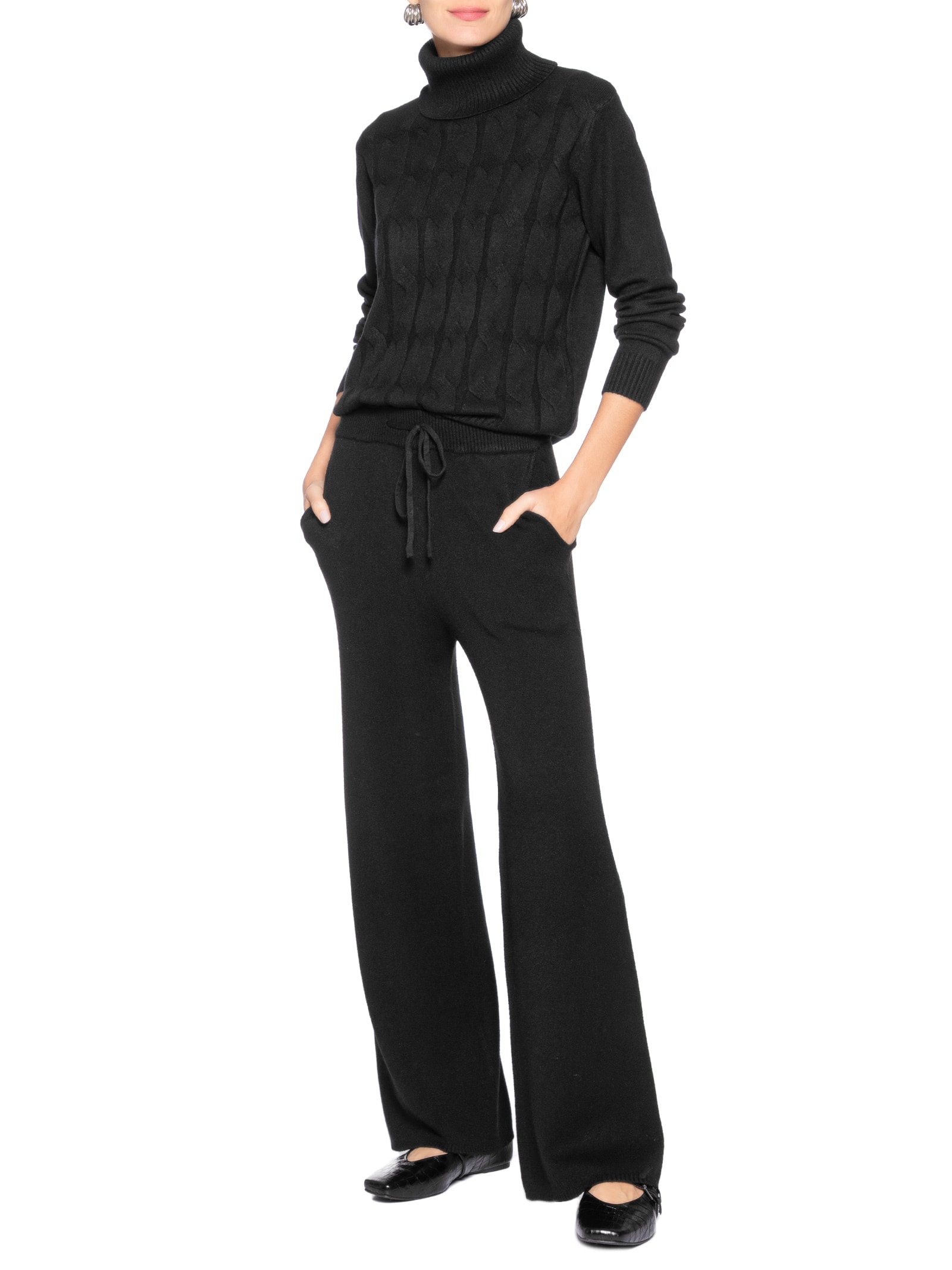 Conjunto Feminino Em Tricot Texturizado Preto Basiq