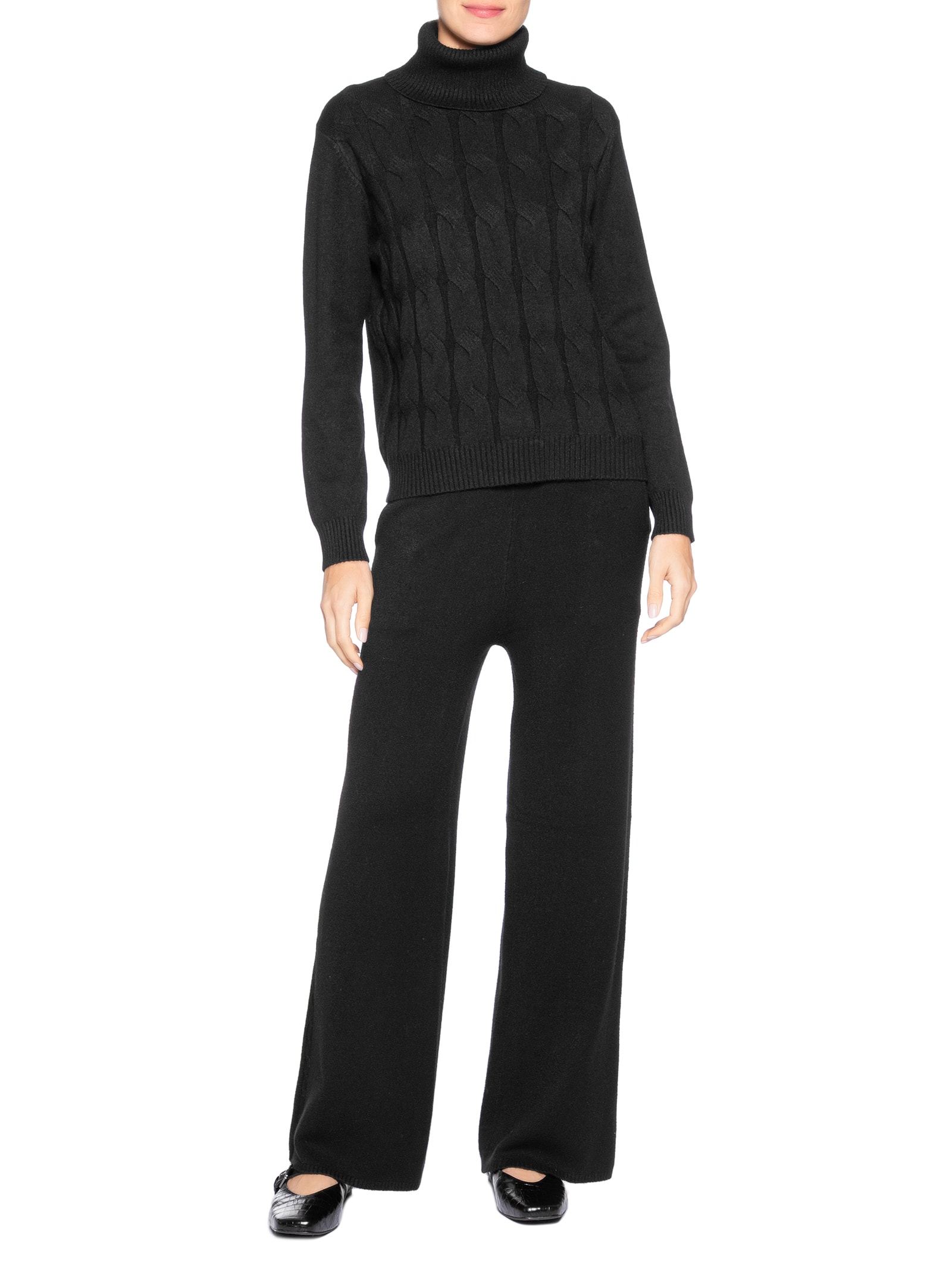 Conjunto Feminino Em Tricot Texturizado Preto Basiq