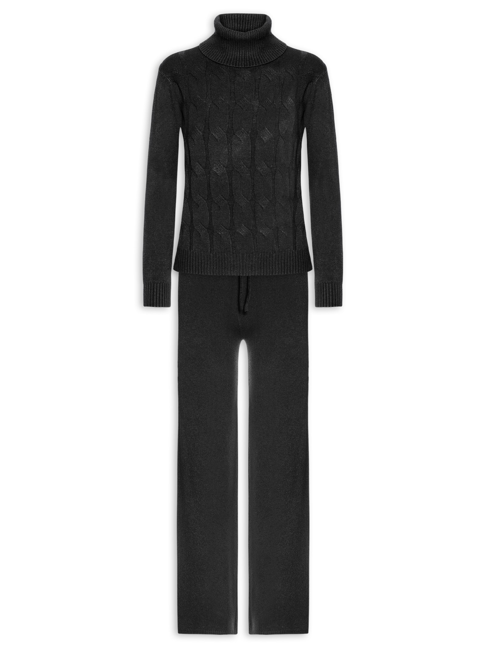 Conjunto Feminino Em Tricot Texturizado Preto Basiq
