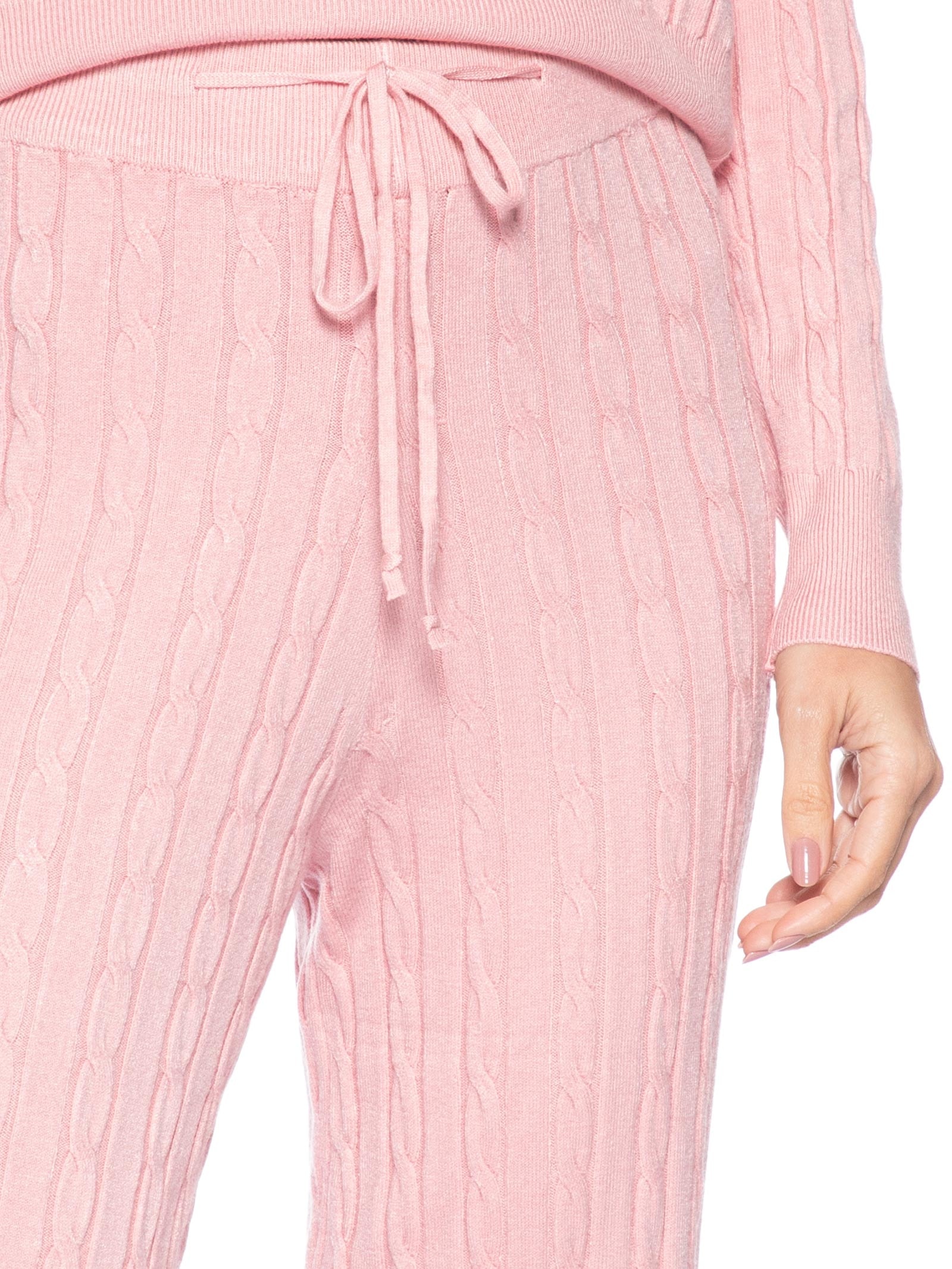 Conjunto Feminino Em Tricot Texturizado Rosa Basiq