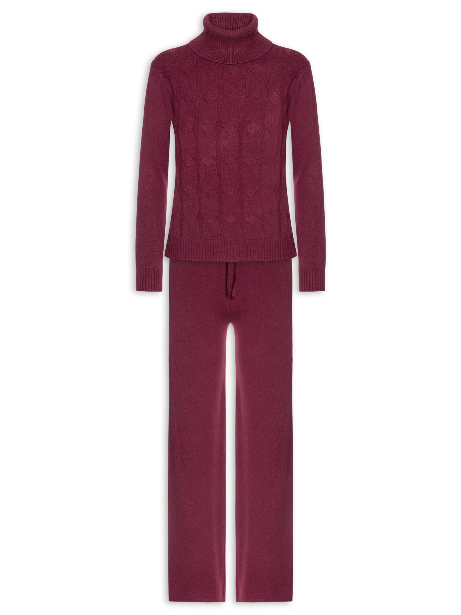 Conjunto Feminino Em Tricot Texturizado Vermelho Basiq