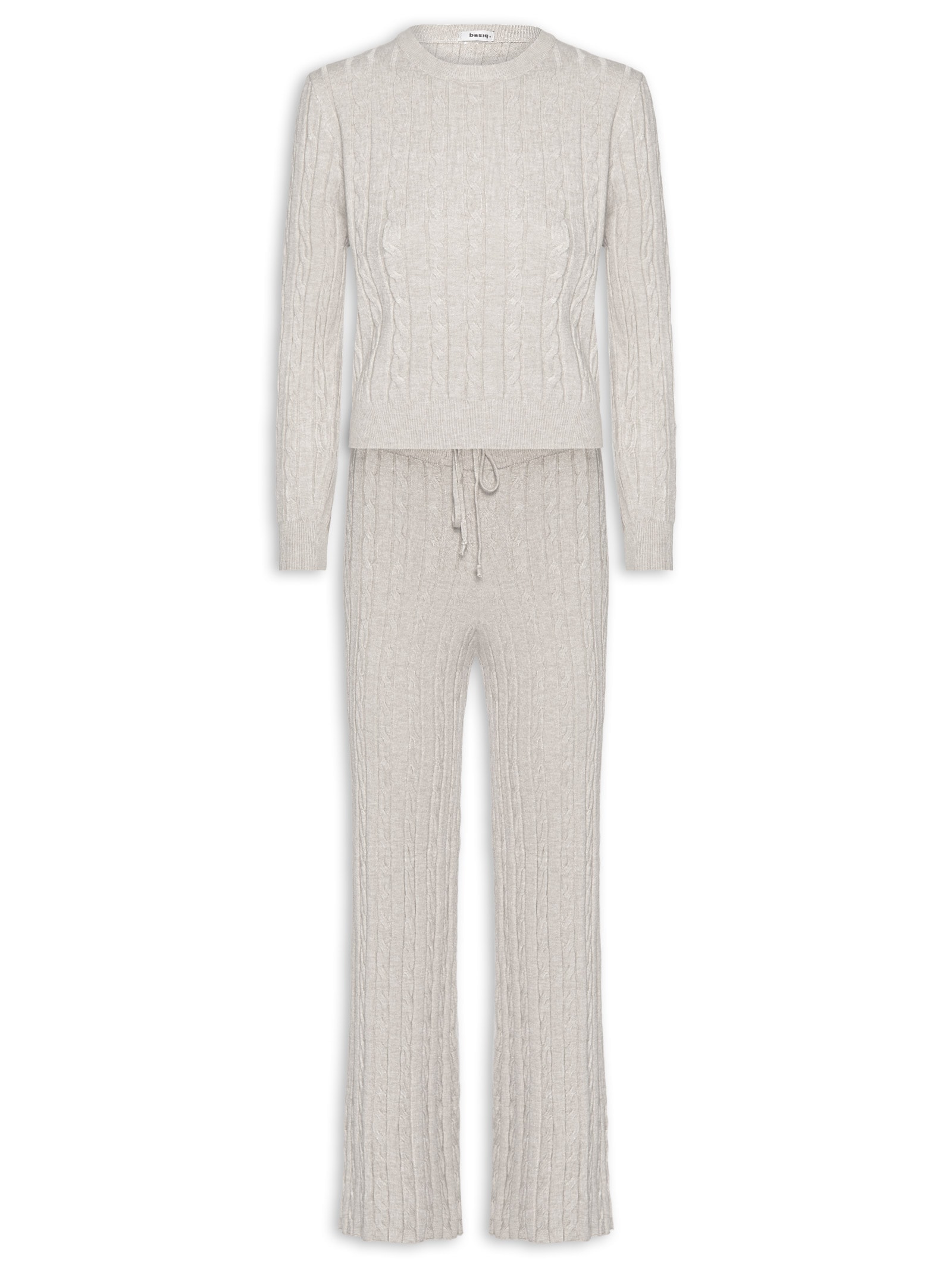 Conjunto Feminino Em Tricot Texturizado – Bege Basiq
