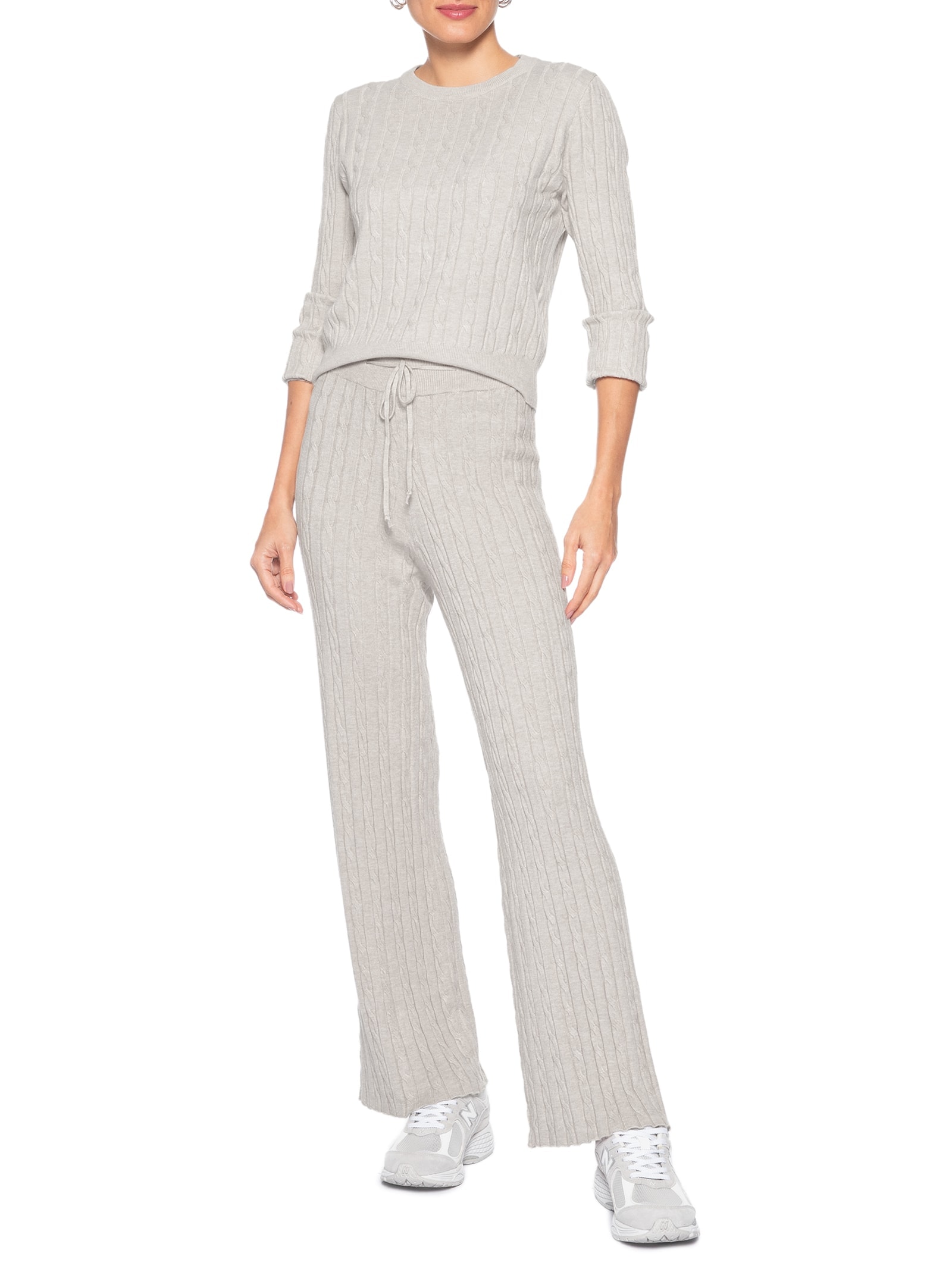 Conjunto Feminino Em Tricot Texturizado – Bege Basiq