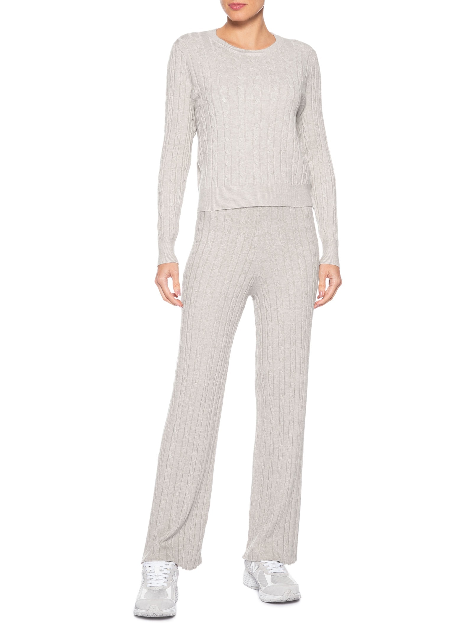 Conjunto Feminino Em Tricot Texturizado – Bege Basiq