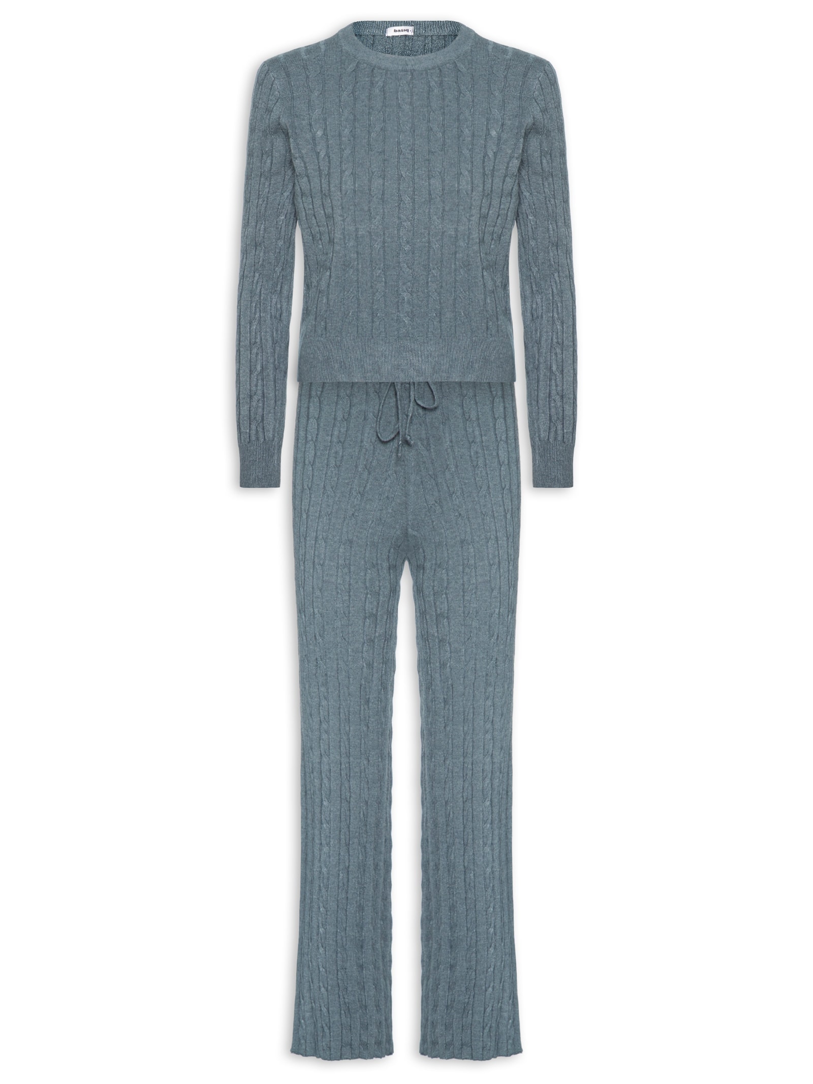 Conjunto Feminino Em Tricot Texturizado – Cinza Basiq