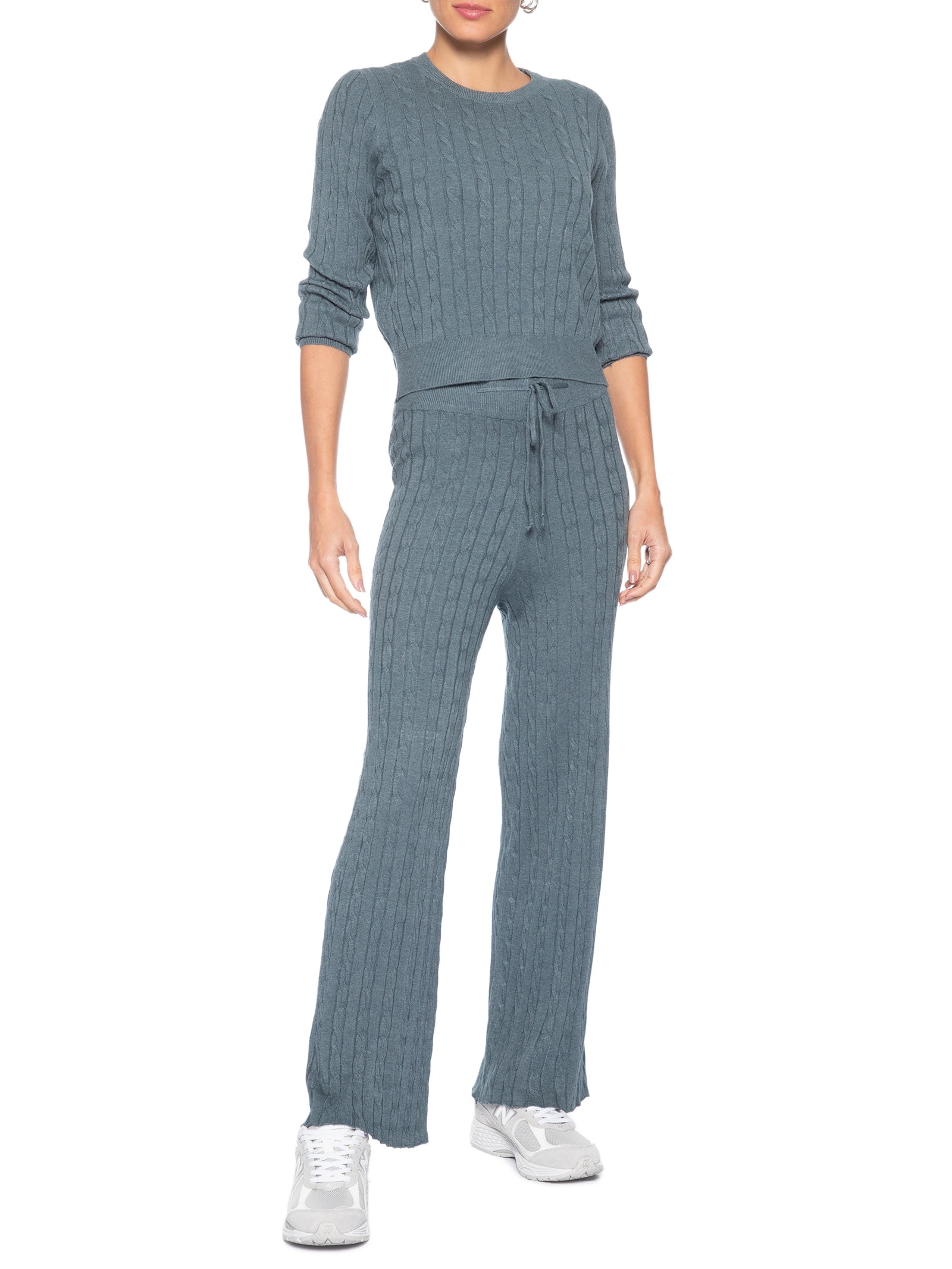 Conjunto Feminino Em Tricot Texturizado – Cinza Basiq