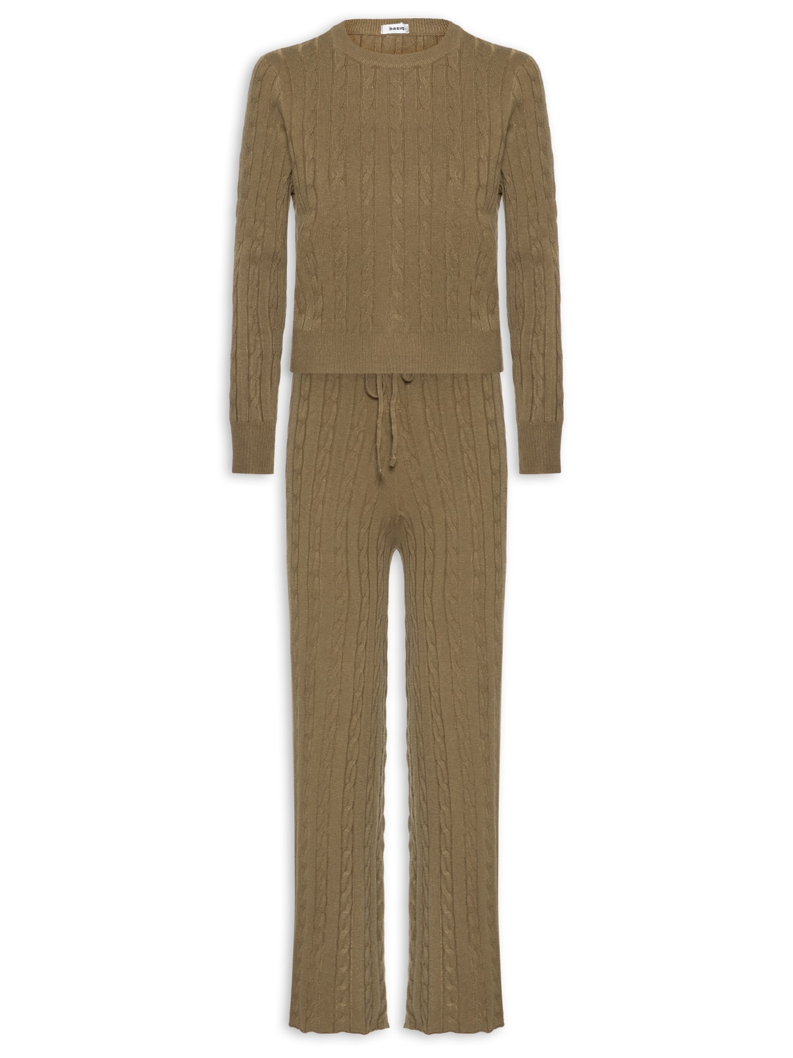 Conjunto Feminino Em Tricot Texturizado – Marrom Basiq
