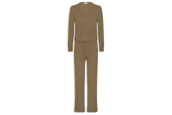 Conjunto Feminino Em Tricot Texturizado – Marrom