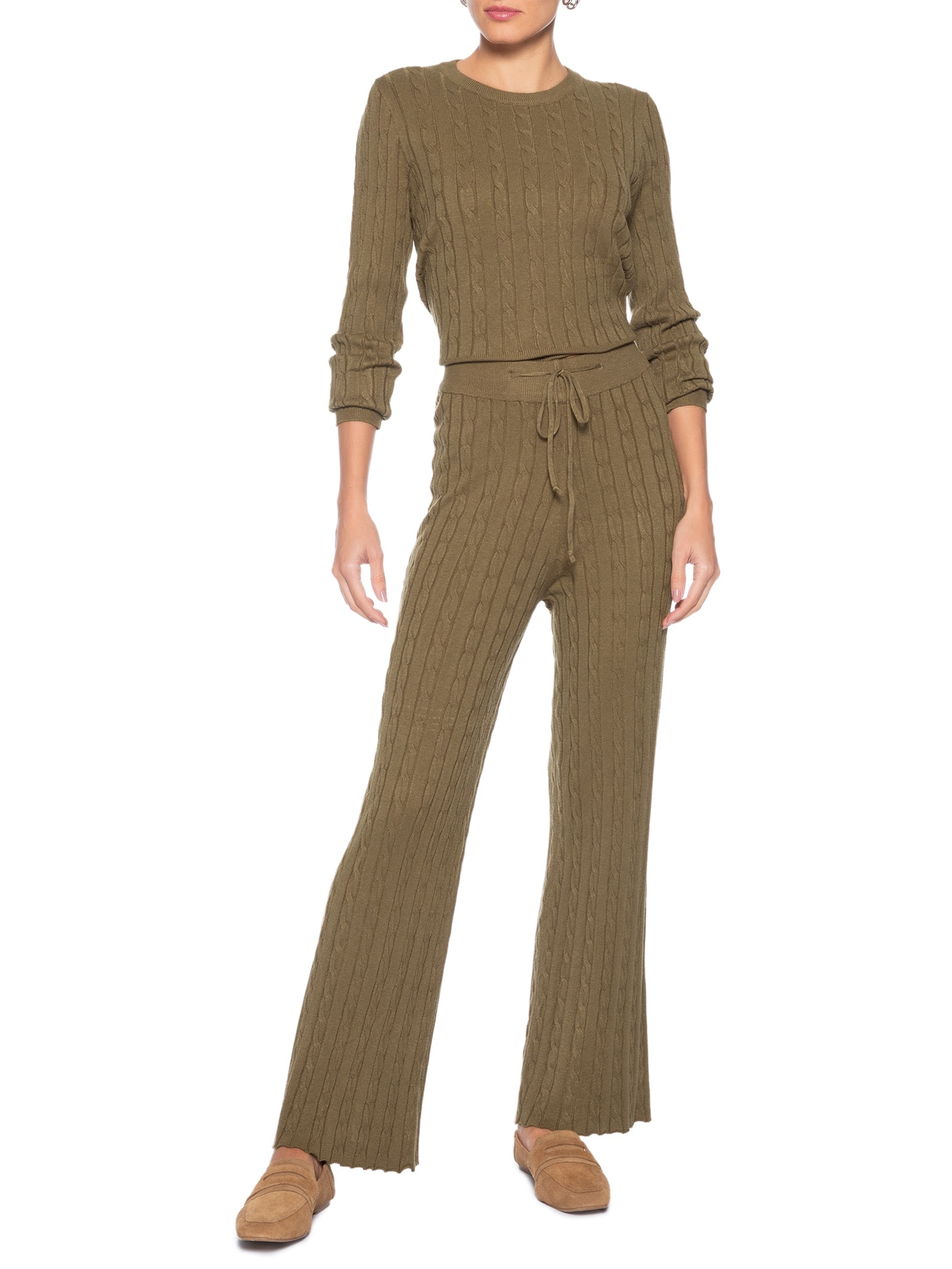 Conjunto Feminino Em Tricot Texturizado – Marrom Basiq