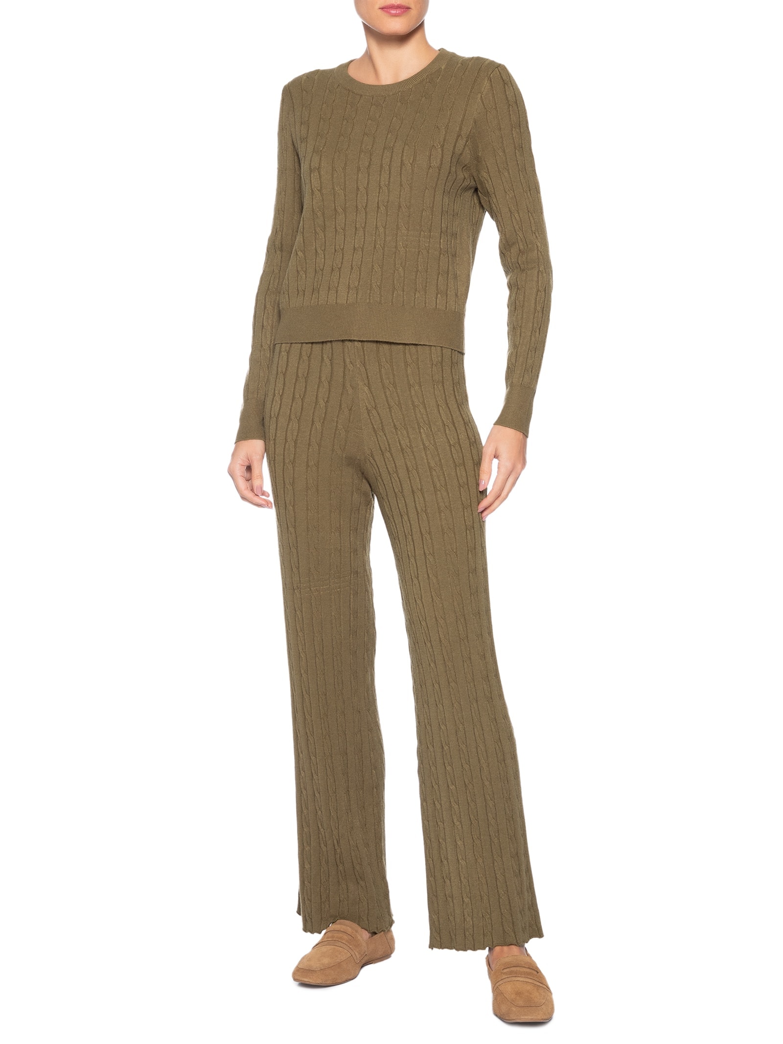 Conjunto Feminino Em Tricot Texturizado – Marrom Basiq