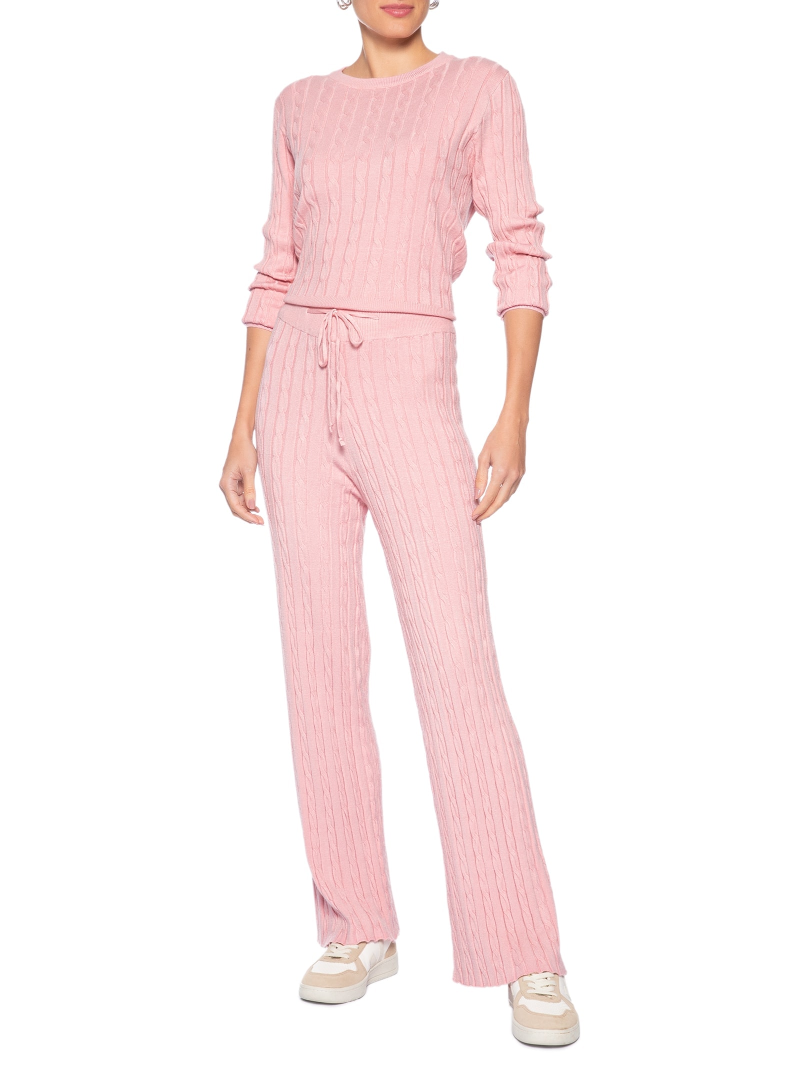 Conjunto Feminino Em Tricot Texturizado – Rosa Basiq