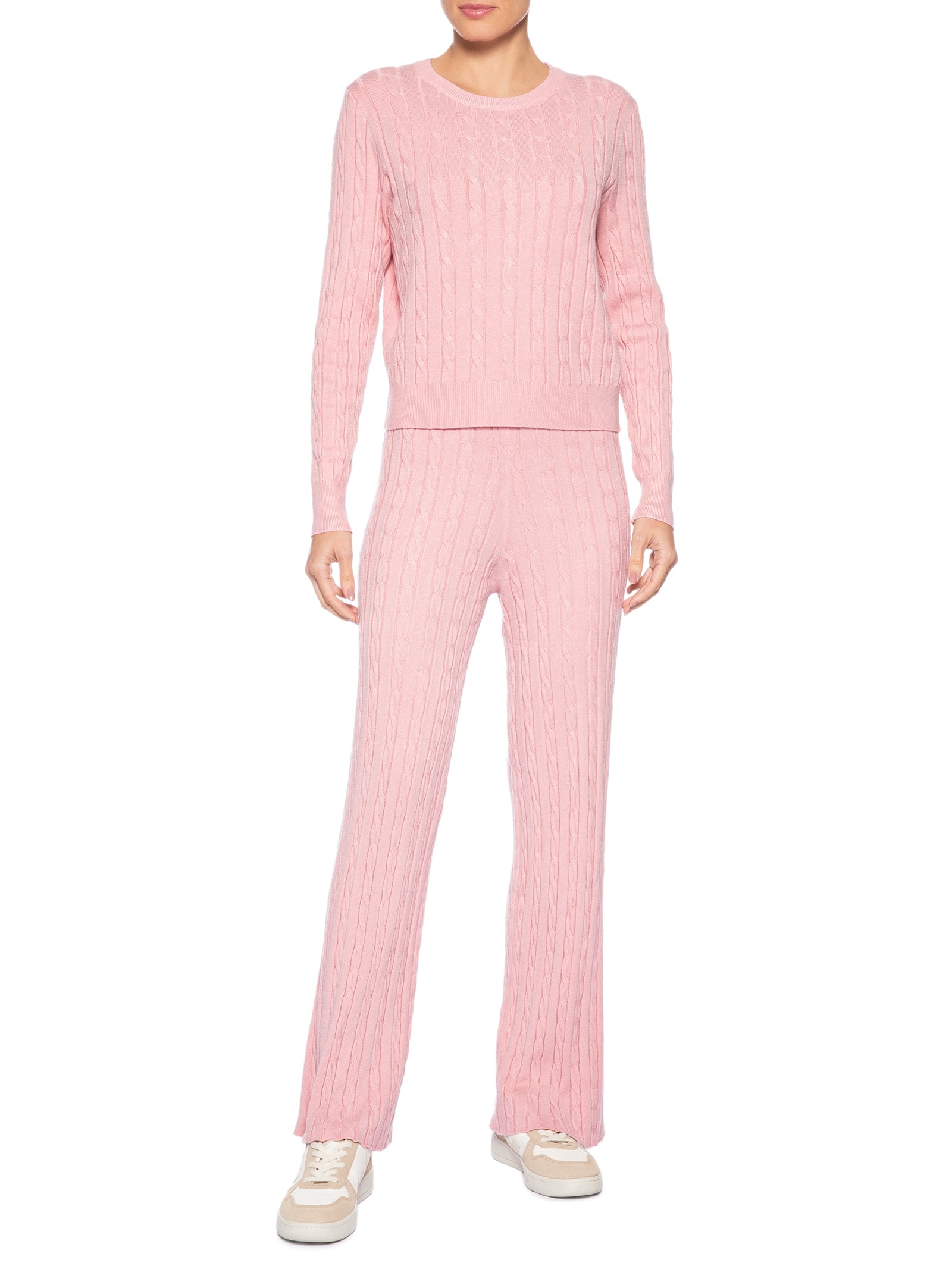 Conjunto Feminino Em Tricot Texturizado – Rosa Basiq