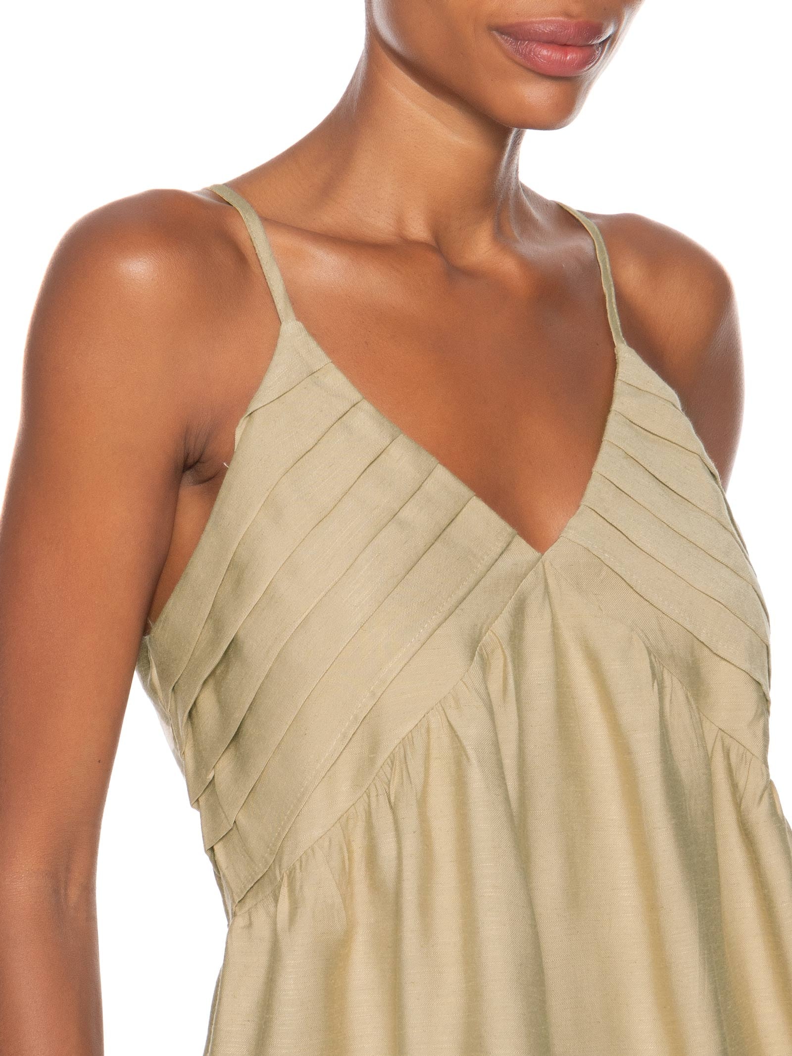 Conjunto Feminino Linho Blusa De Alça Calça Reta Bege Basiq