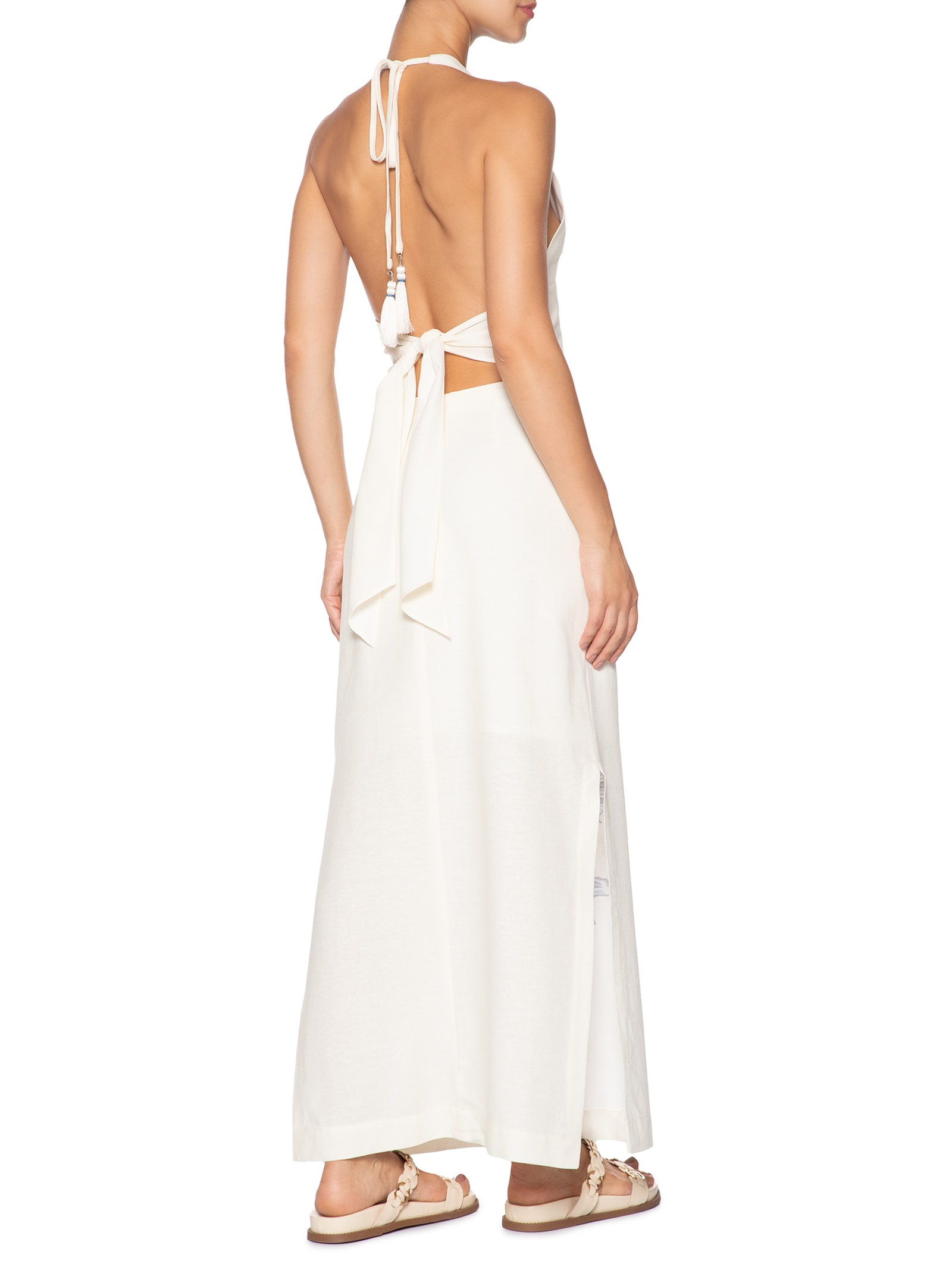 Conjunto Feminino Linho Estampa Flor Do Oceano Branco Dress To