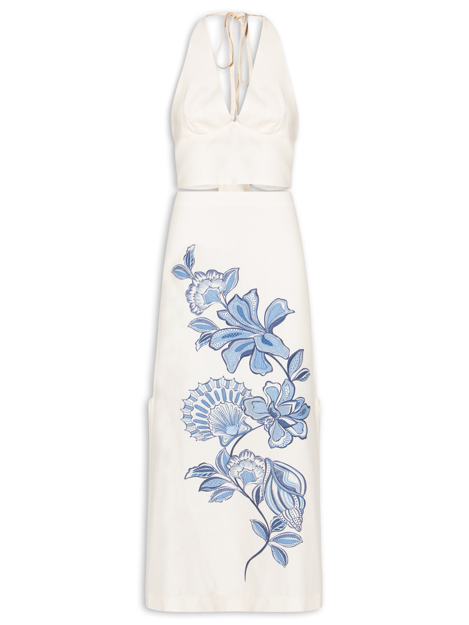 Conjunto Feminino Linho Estampa Flor Do Oceano Branco Dress To