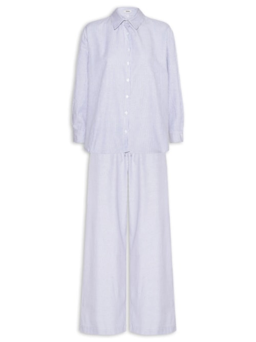 Conjunto Feminino Listrado Camisa E Calça – Azul