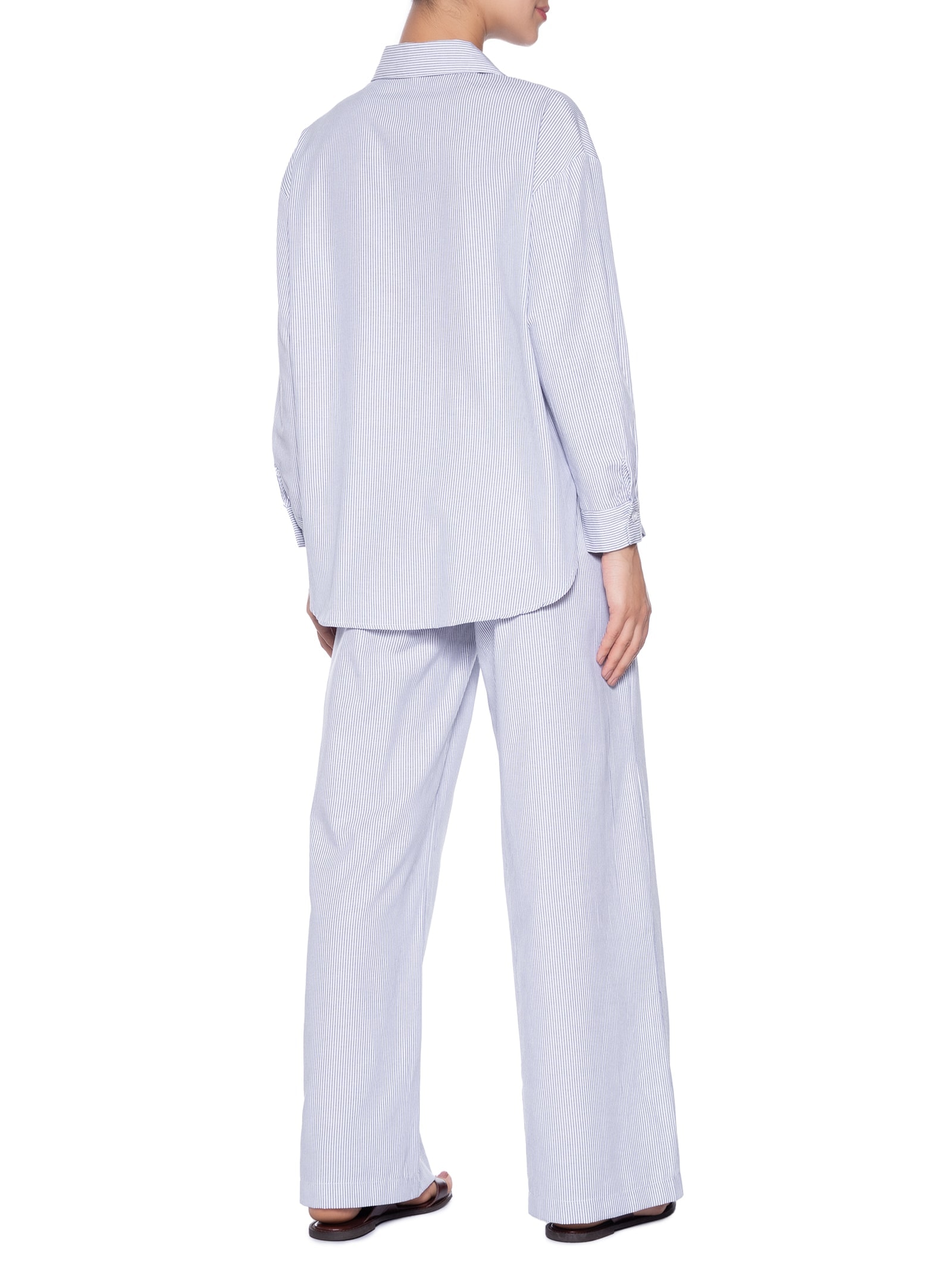 Conjunto Feminino Listrado Camisa E Calça Azul Basiq