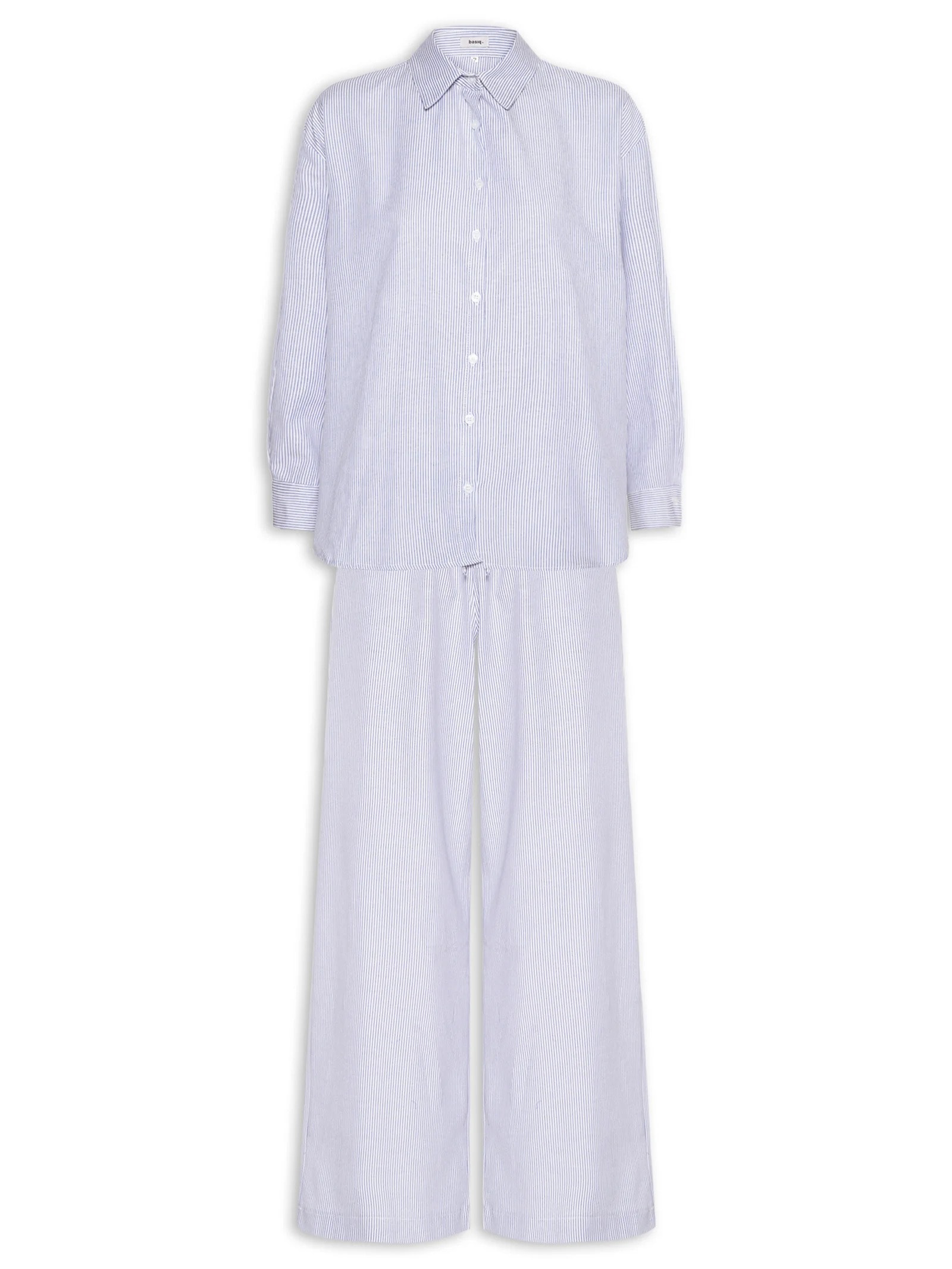 Conjunto Feminino Listrado Camisa E Calça Azul Basiq