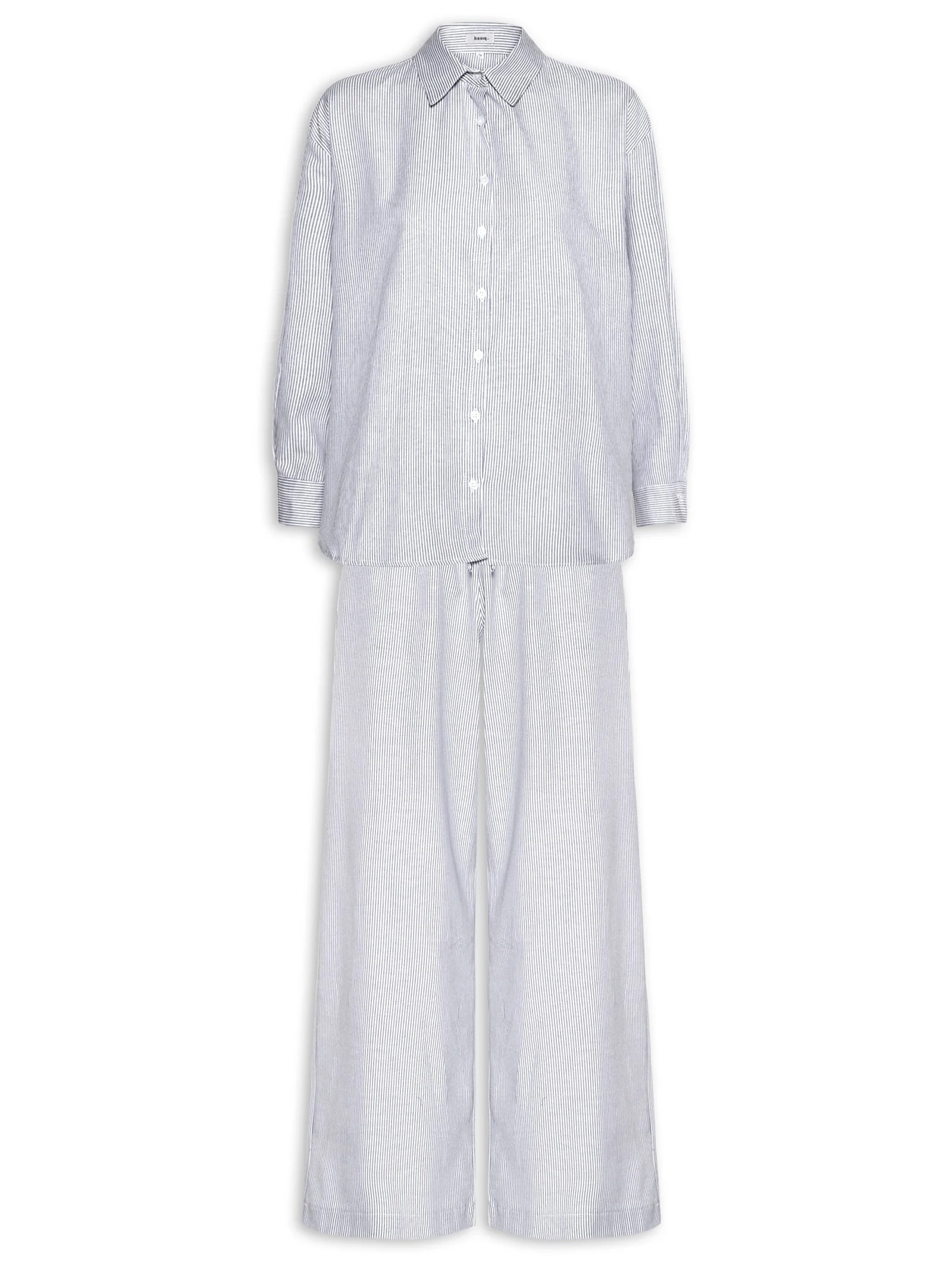 Conjunto Feminino Listrado Camisa E Calça Azul Basiq