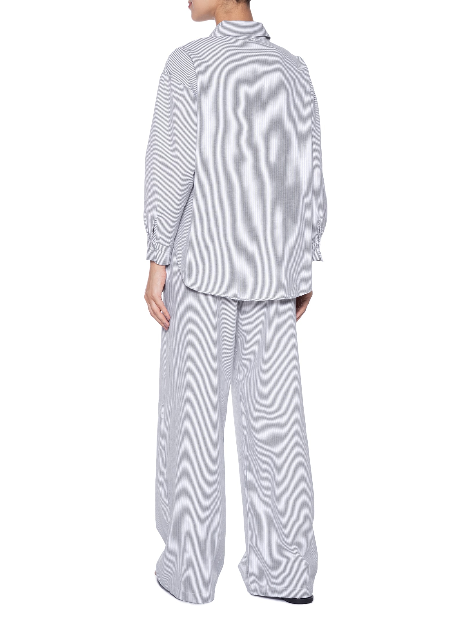 Conjunto Feminino Listrado Camisa E Calça Azul Basiq