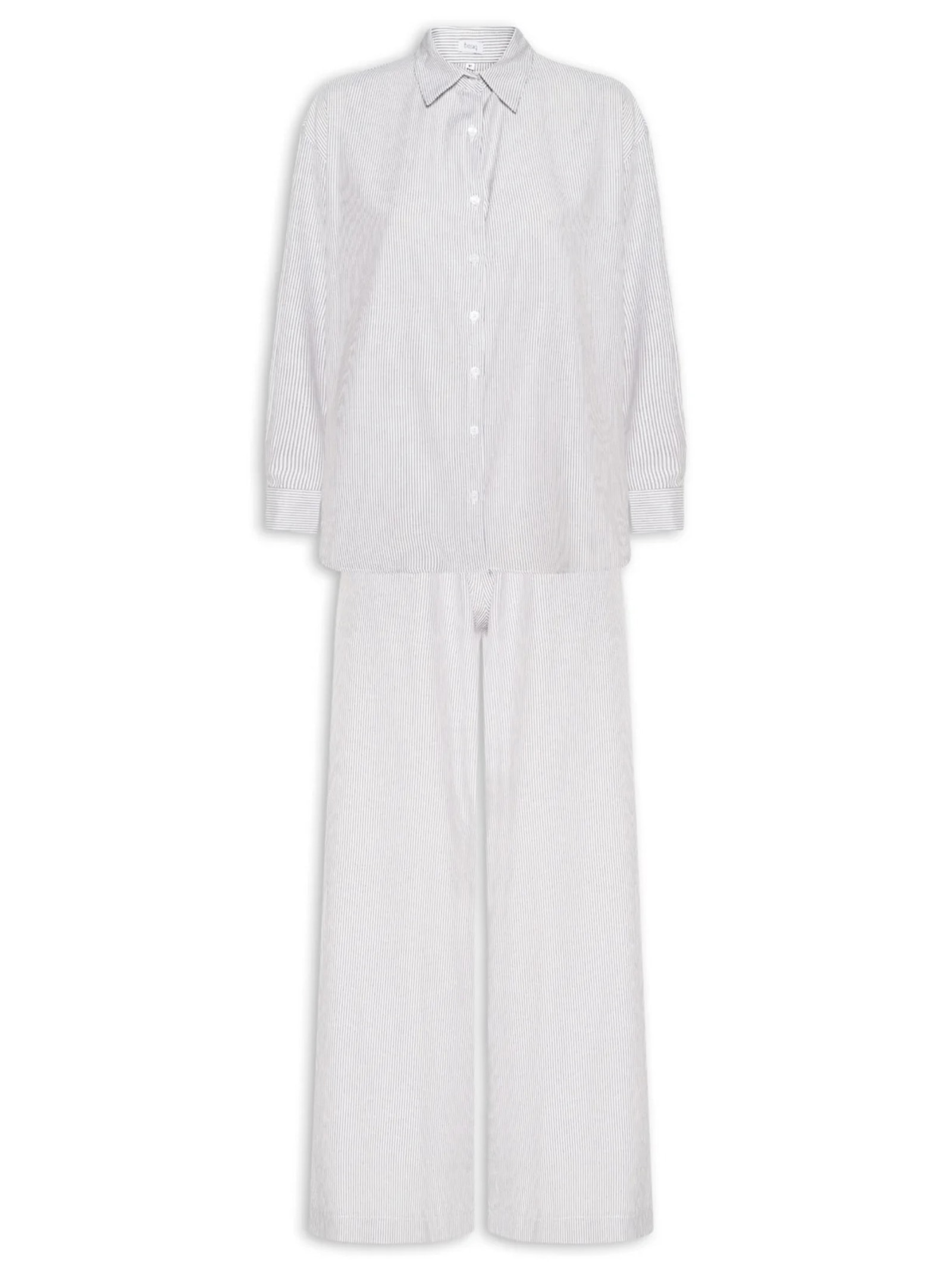 Conjunto Feminino Listrado Camisa E Calça Cinza Basiq