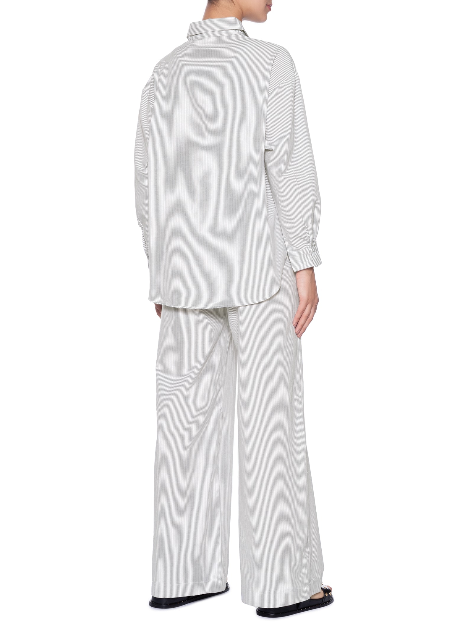 Conjunto Feminino Listrado Camisa E Calça Cinza Basiq