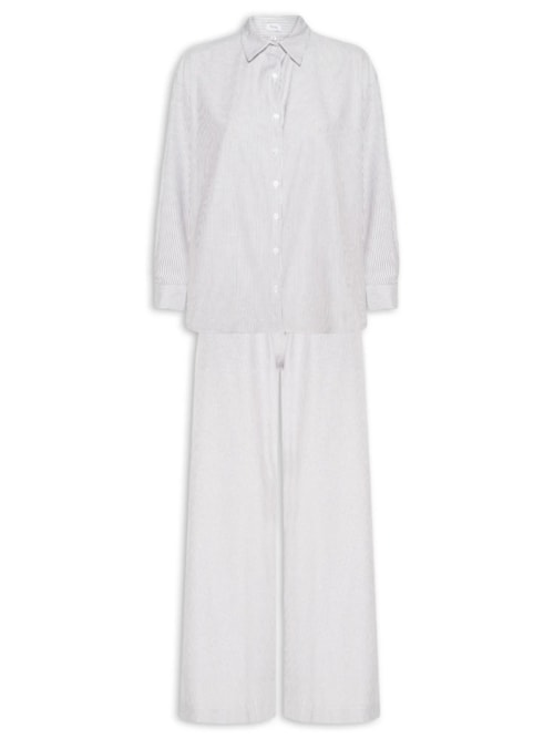 Conjunto Feminino Listrado Camisa E Calça – Cinza