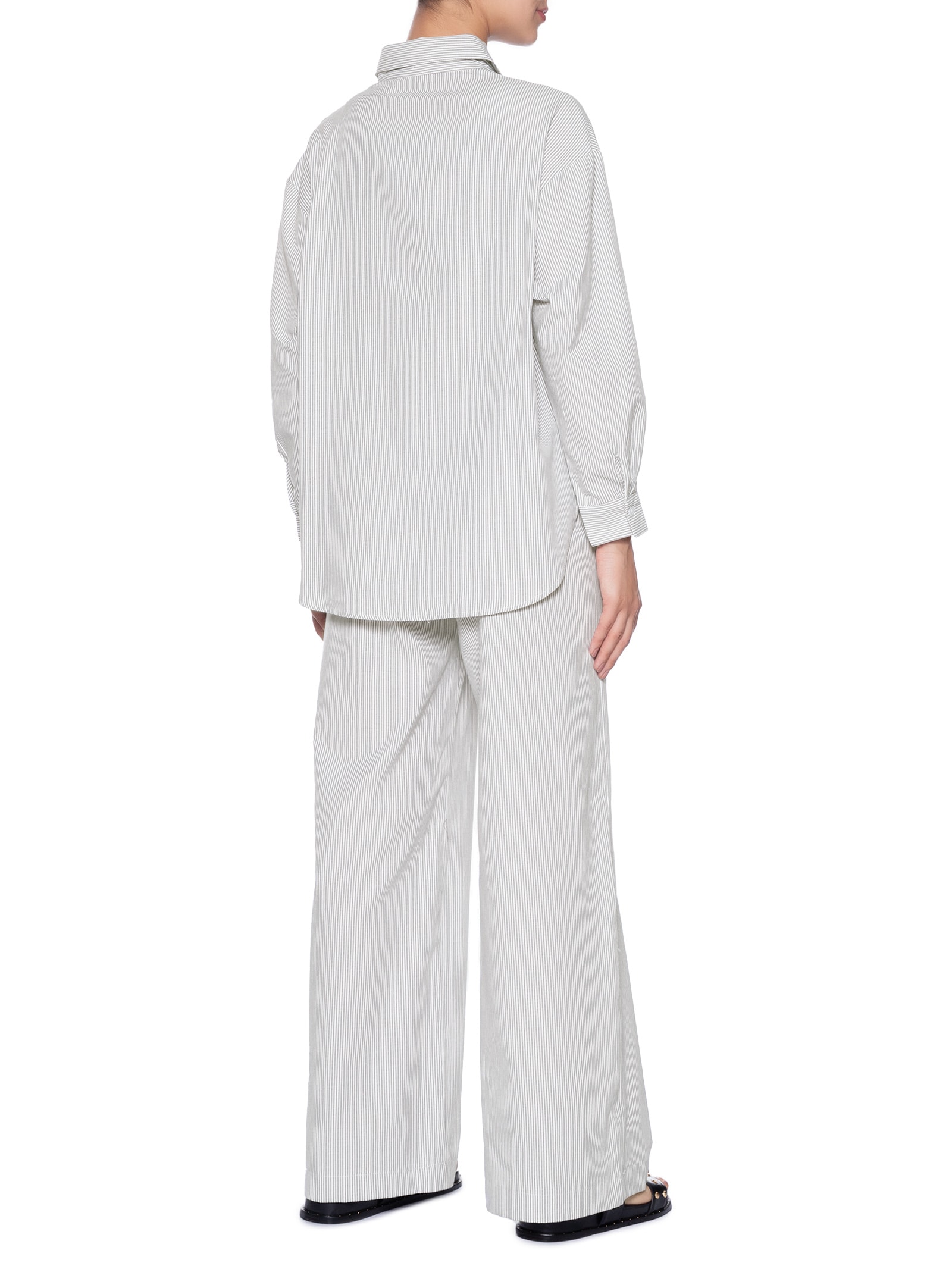 Conjunto Feminino Listrado Camisa E Calça Cinza Basiq