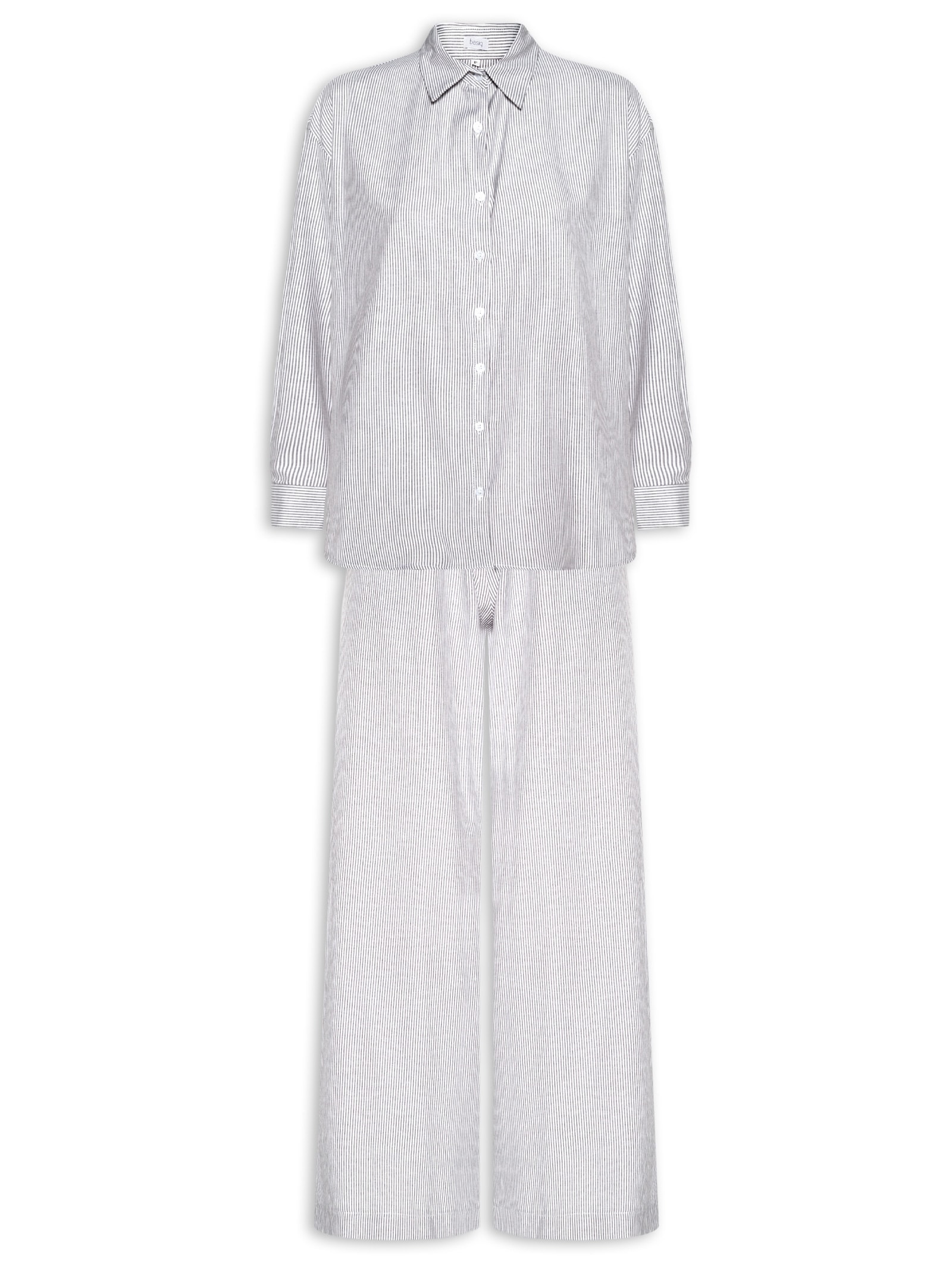 Conjunto Feminino Listrado Camisa E Calça Preto Basiq